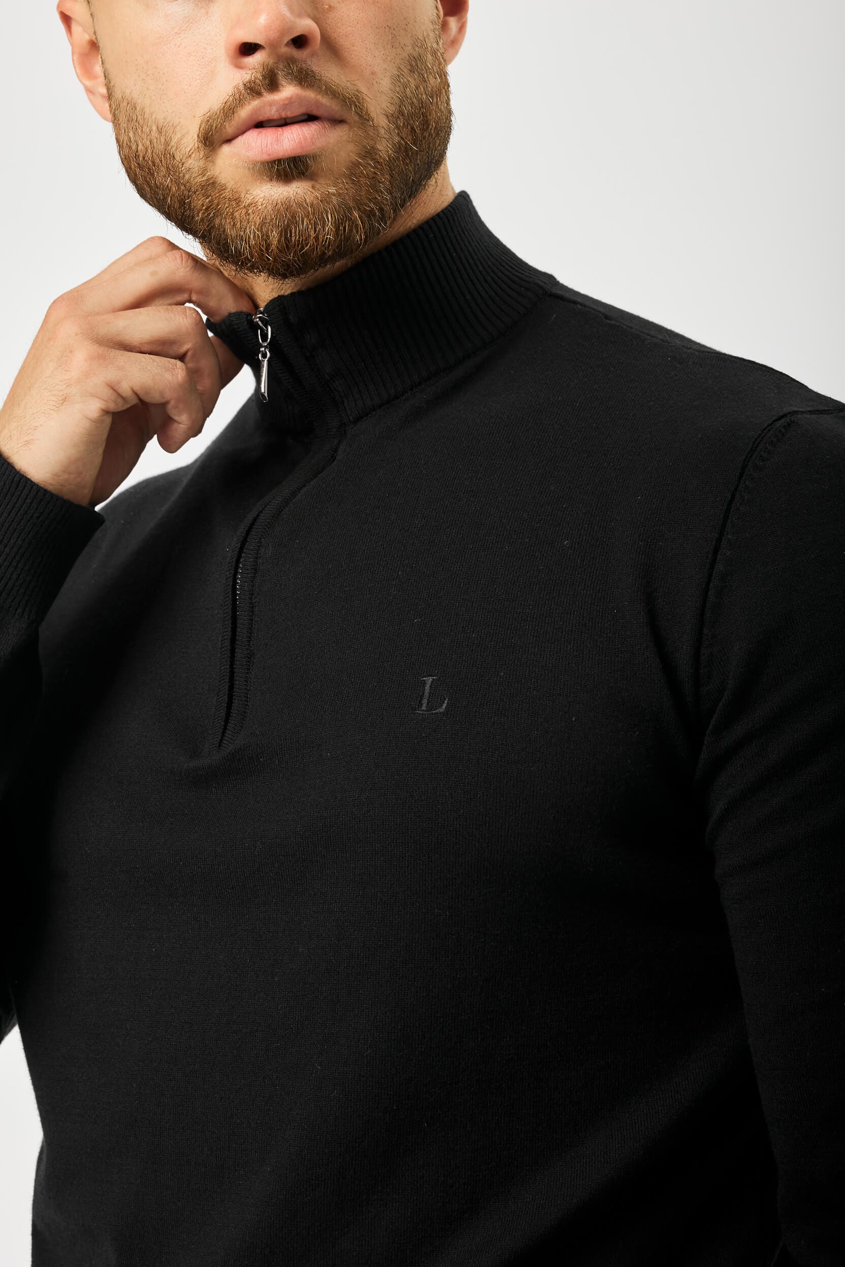 KNIT QUARTER ZIP SWEATER - BLACK - Image 6