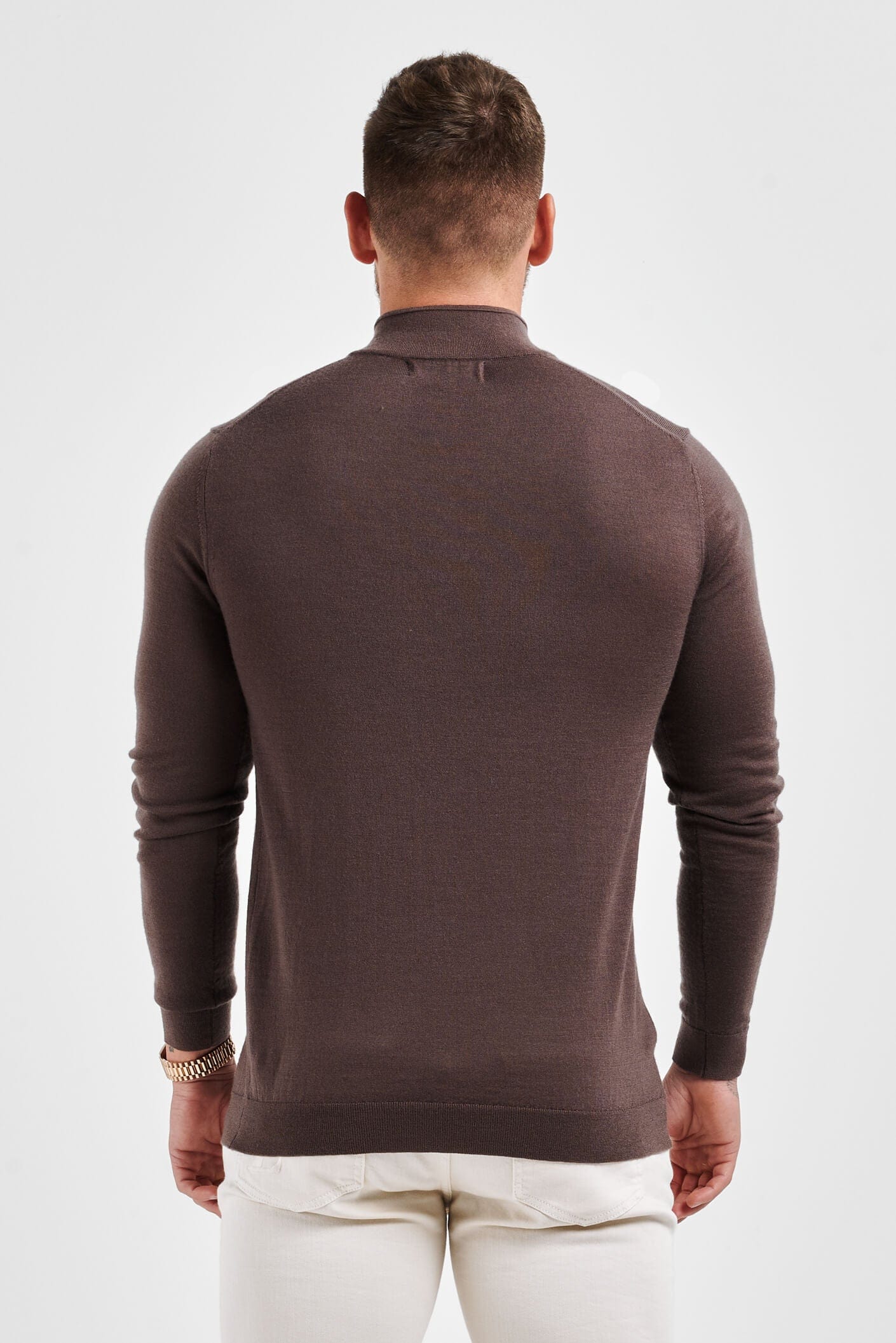 KNIT QUARTER ZIP SWEATER - BROWN - Image 7