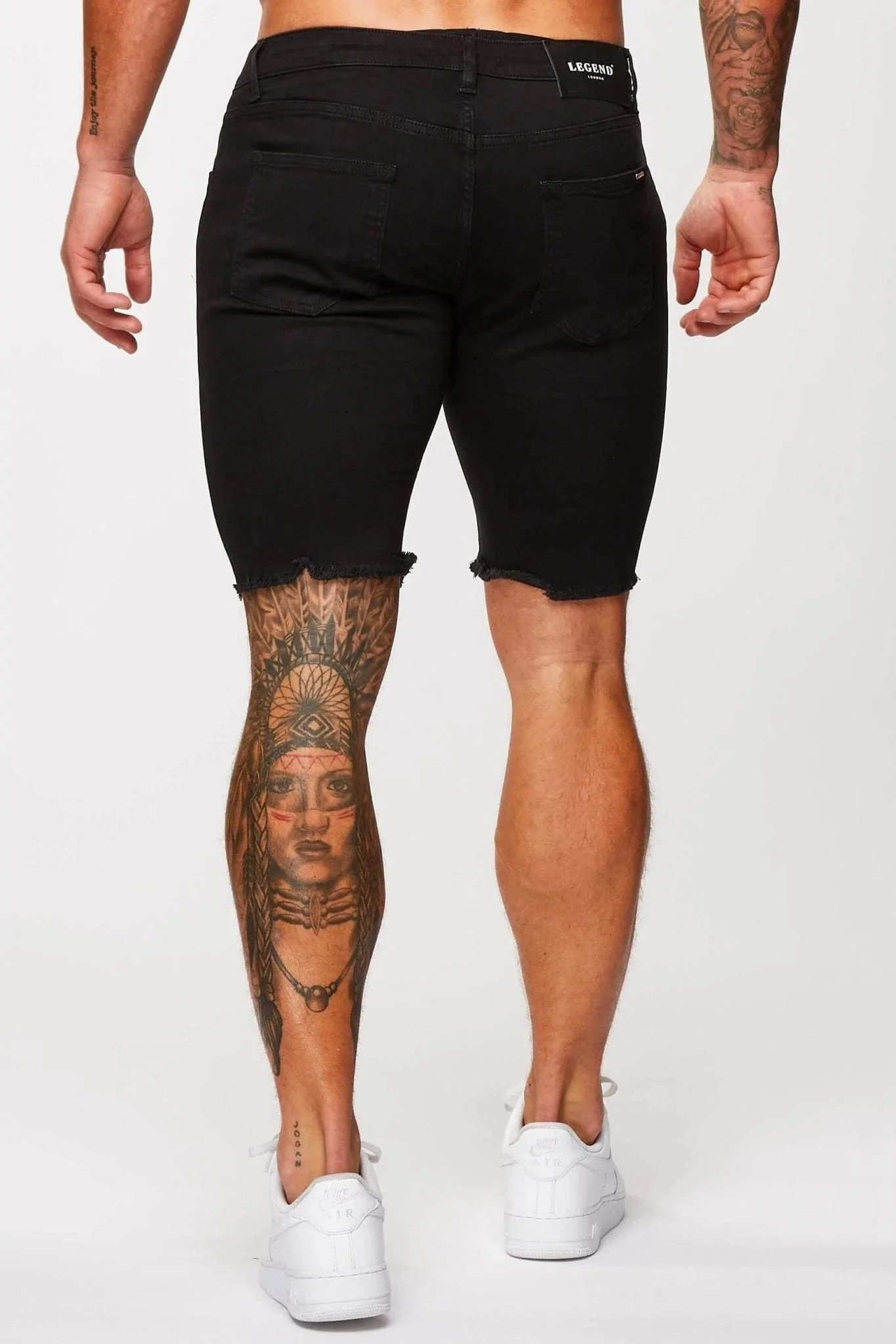 BLACK DENIM SHORTS - RIPPED & REPAIRED - Image 6