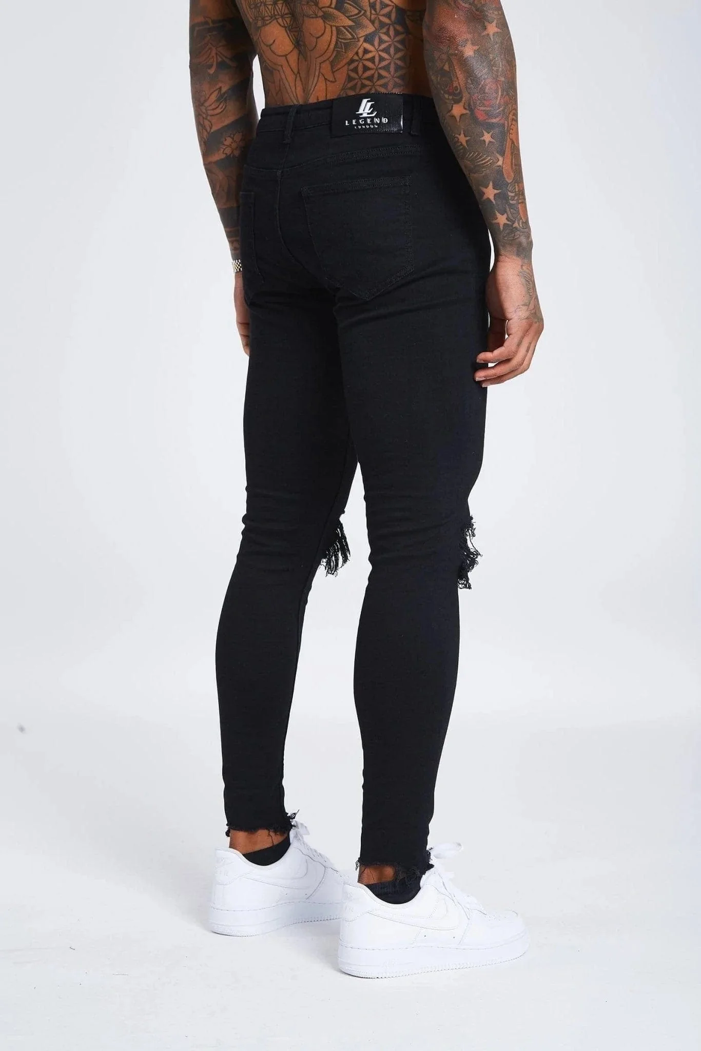 SKINNY FIT JEANS DESTROYED KNEE - BLACK - Image 3
