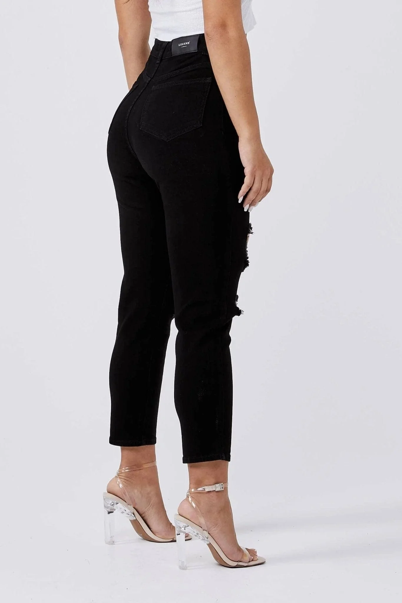 MOM JEANS MULTI RIPPED - BLACK - Image 3