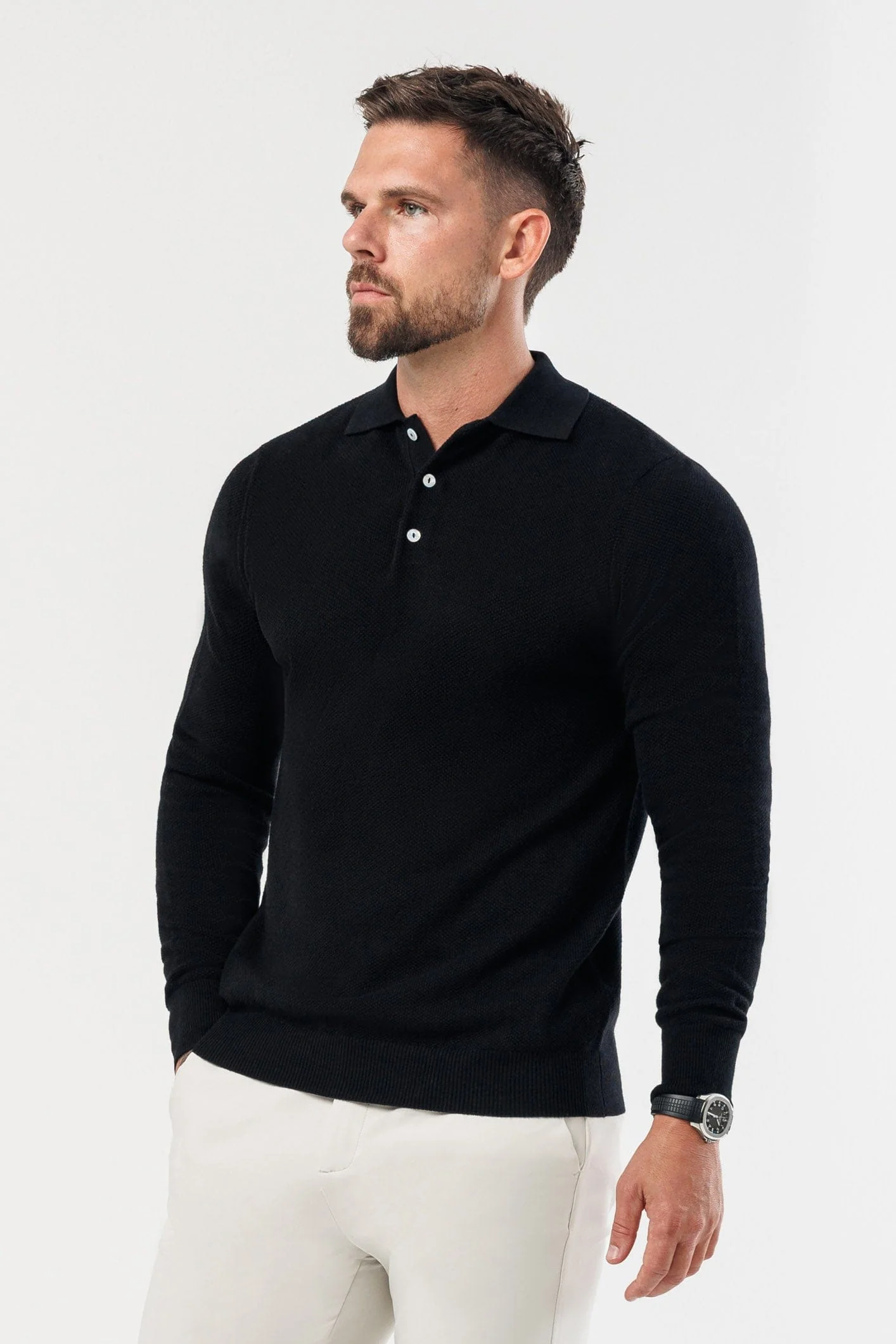 COAST LONG SLEEVE POLO - BLACK - Image 3