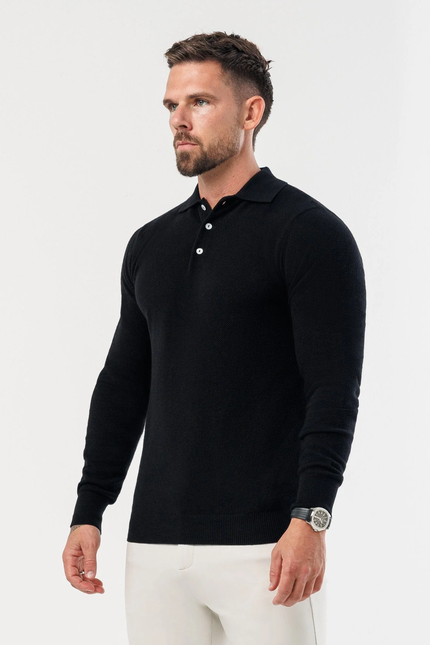 COAST LONG SLEEVE POLO - BLACK - Image 4