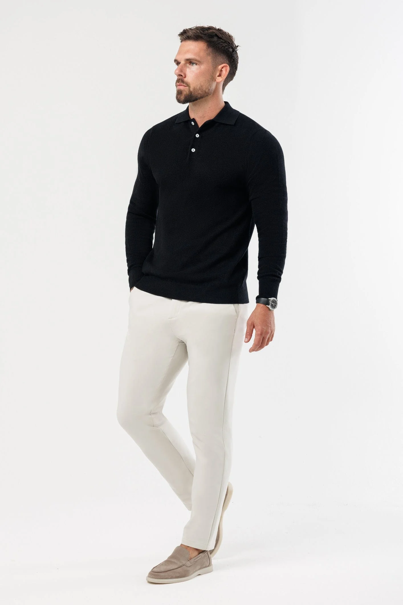 COAST LONG SLEEVE POLO - BLACK - Image 7
