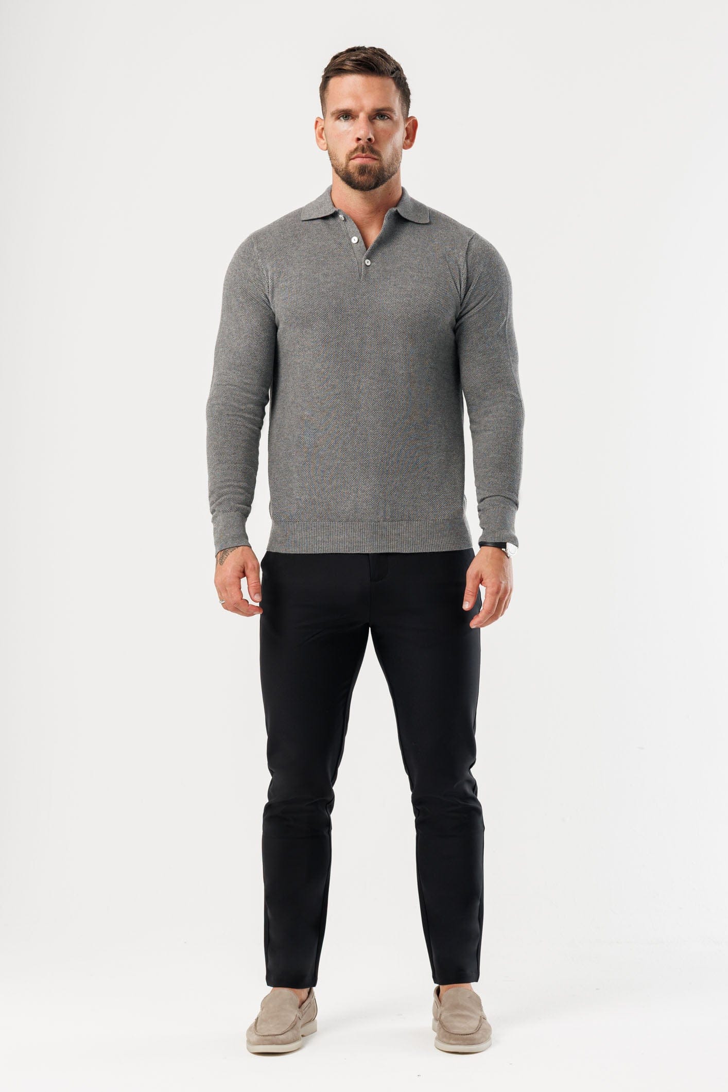 COAST LONG SLEEVE POLO - DARK GREY - Image 4
