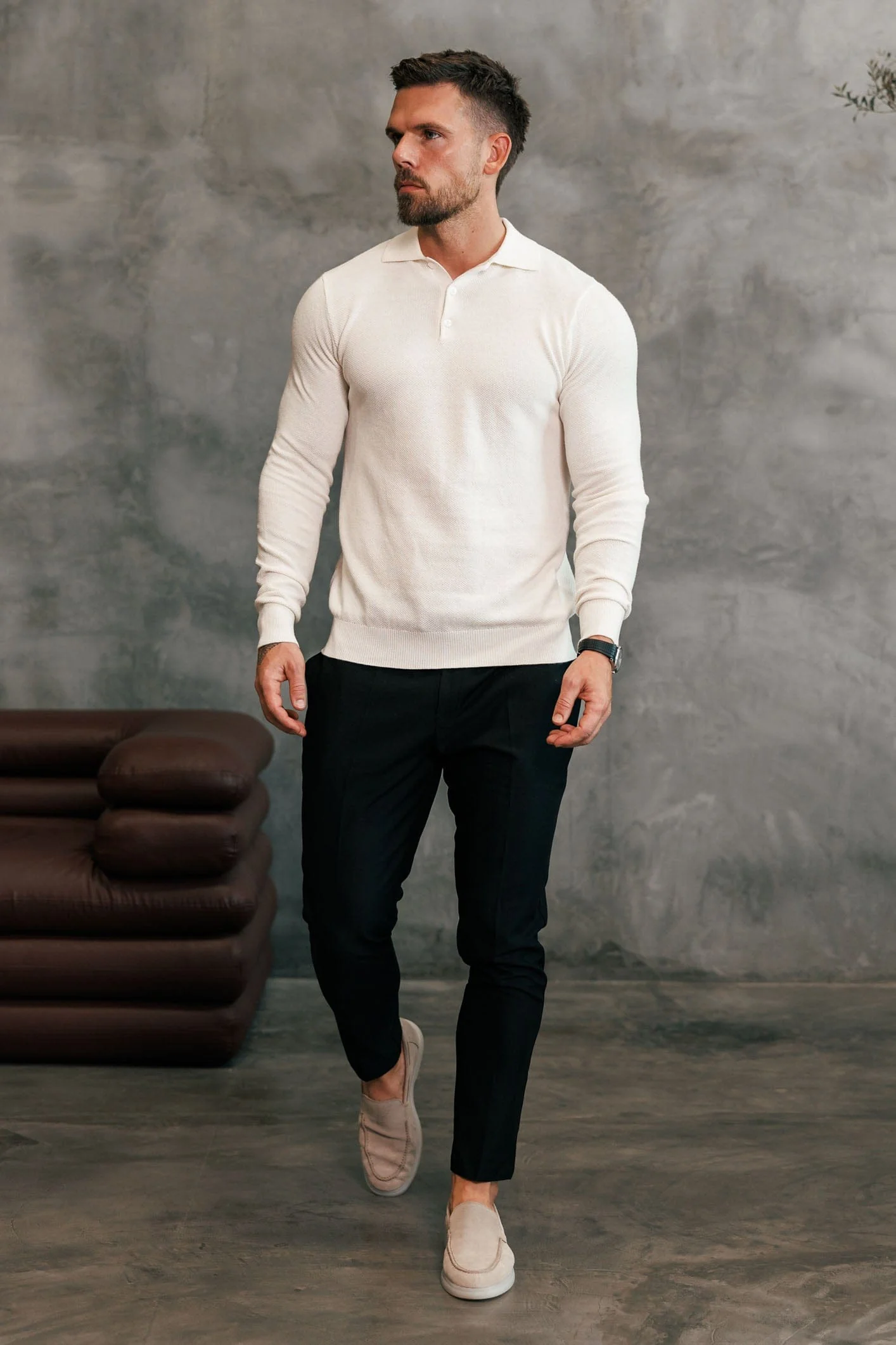 COAST LONG SLEEVE POLO - ECRU - Image 4