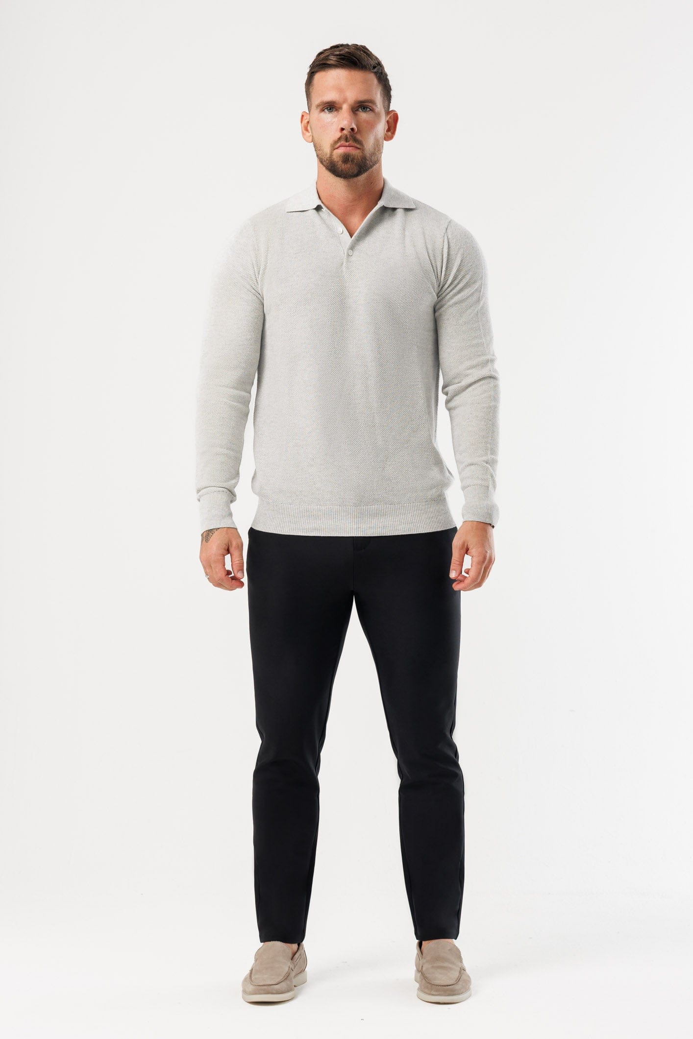 COAST LONG SLEEVE POLO - GREY MARL - Image 6