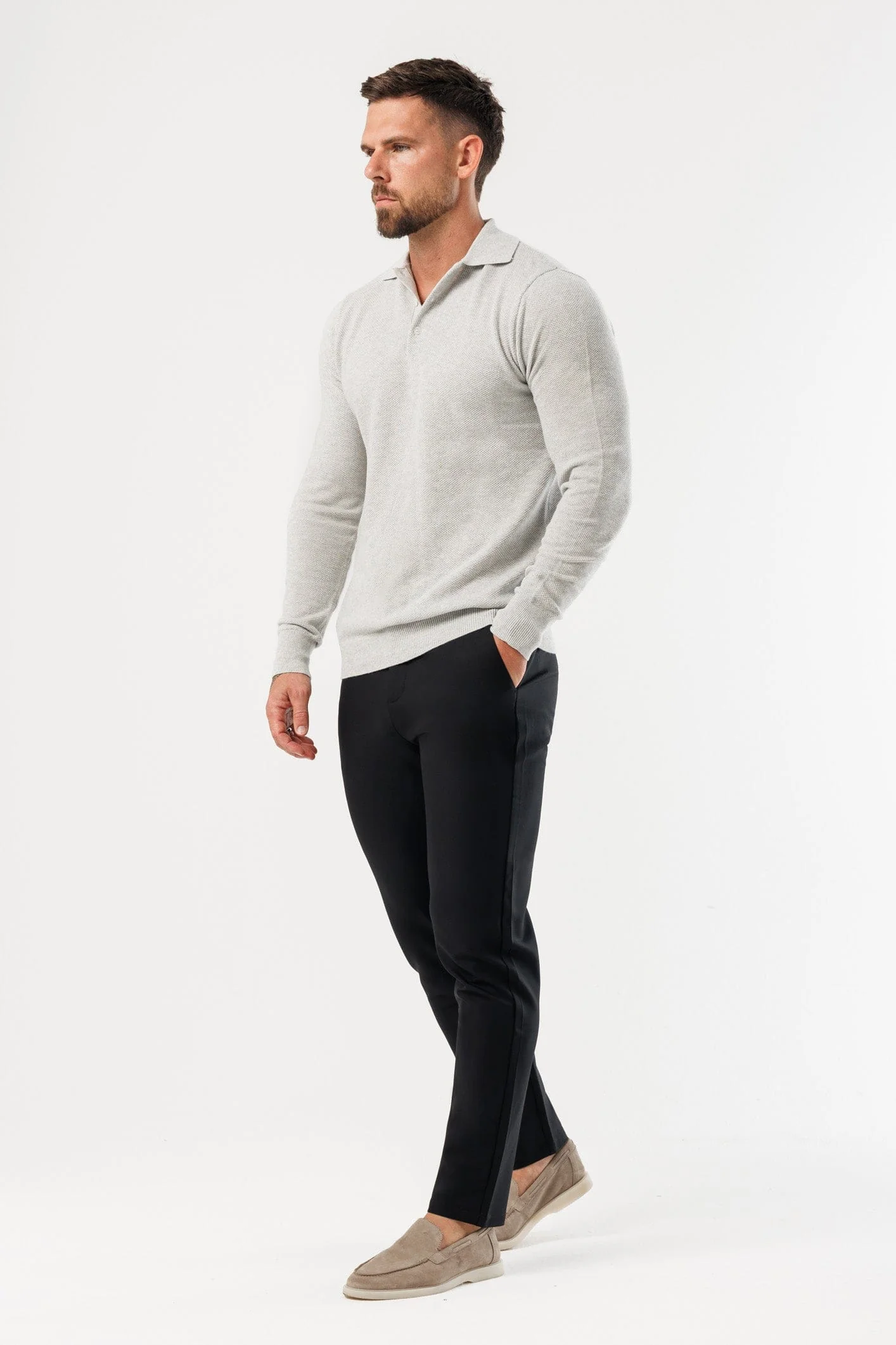 COAST LONG SLEEVE POLO - GREY MARL - Image 7