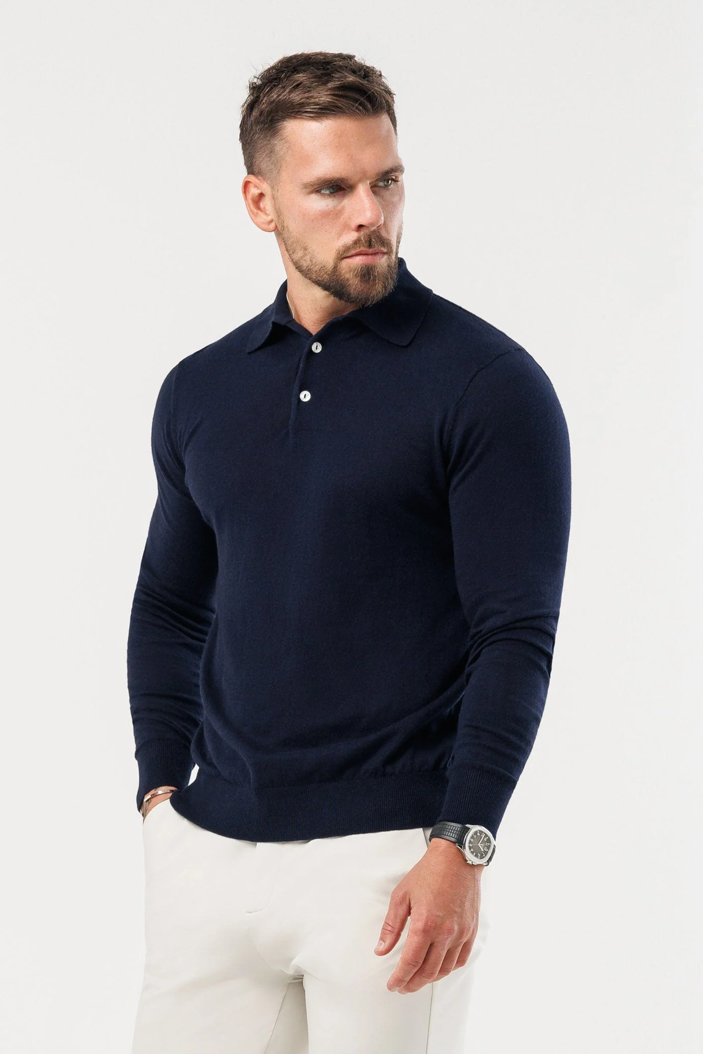 COAST LONG SLEEVE POLO - NAVY - Image 3