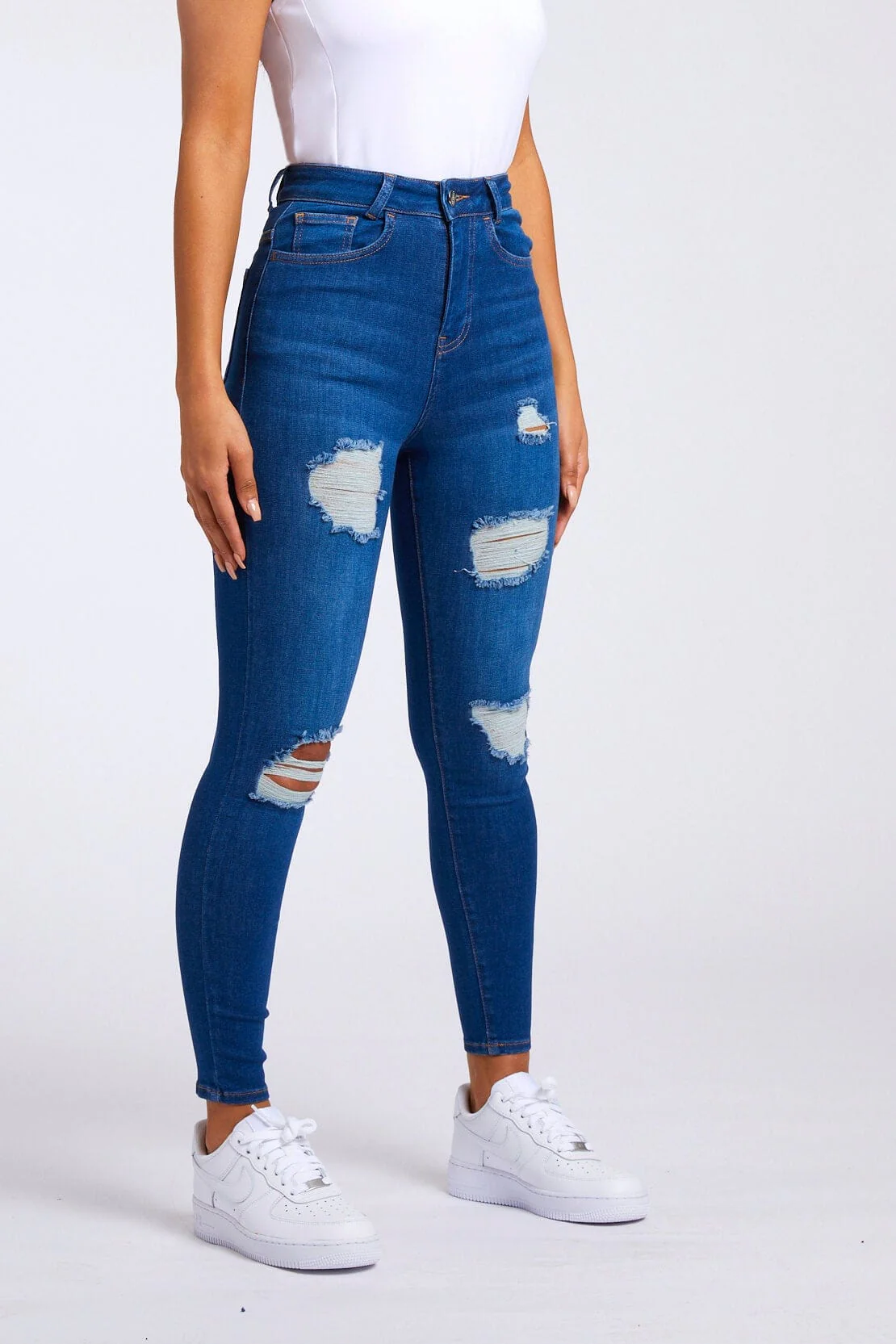 SKINNY JEANS RIPPED & REPAIRED - DARK BLUE - Image 4