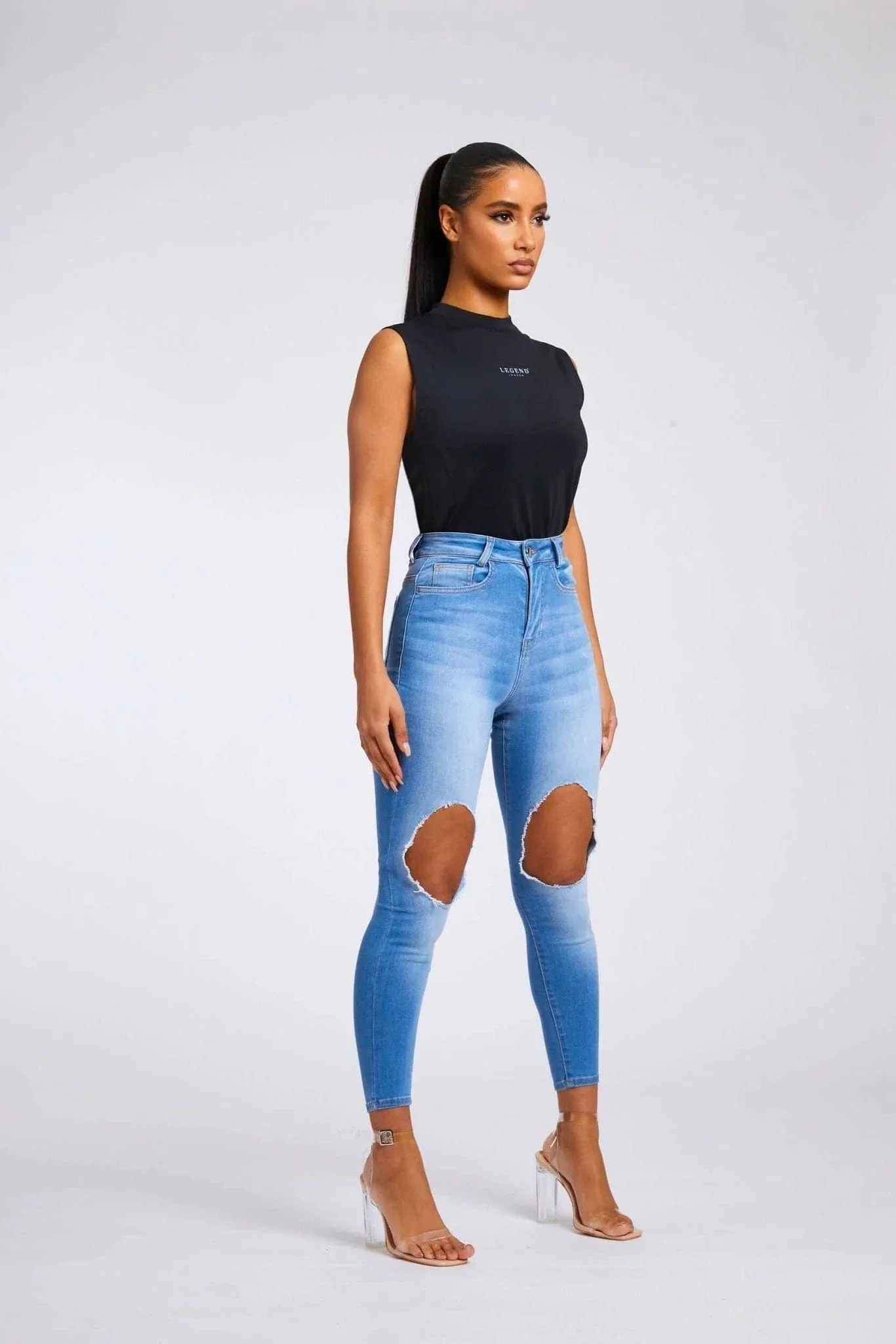 SKINNY JEANS BIG KNEE RIP - INDIGO BLUE - Image 3