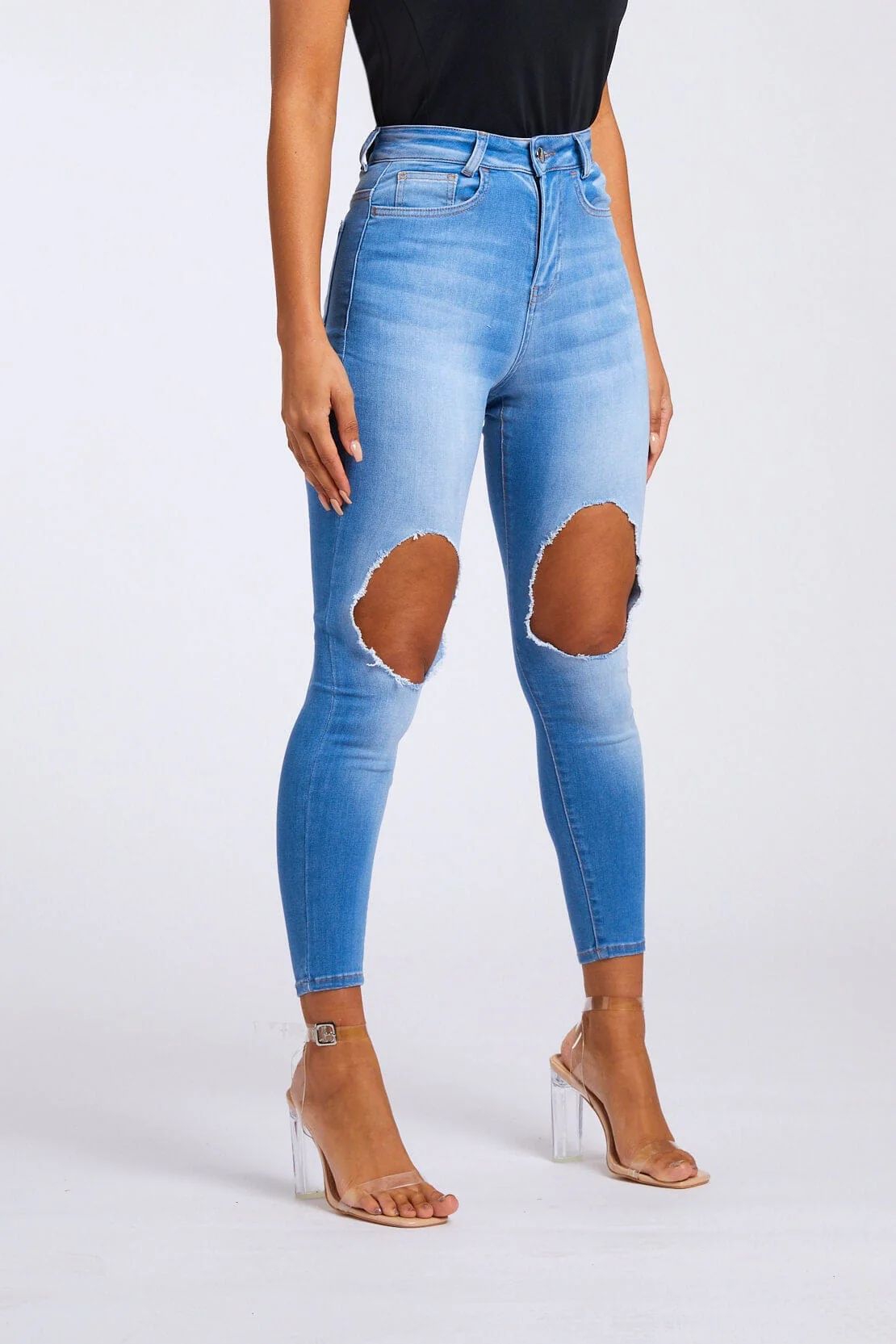 SKINNY JEANS BIG KNEE RIP - INDIGO BLUE - Image 4