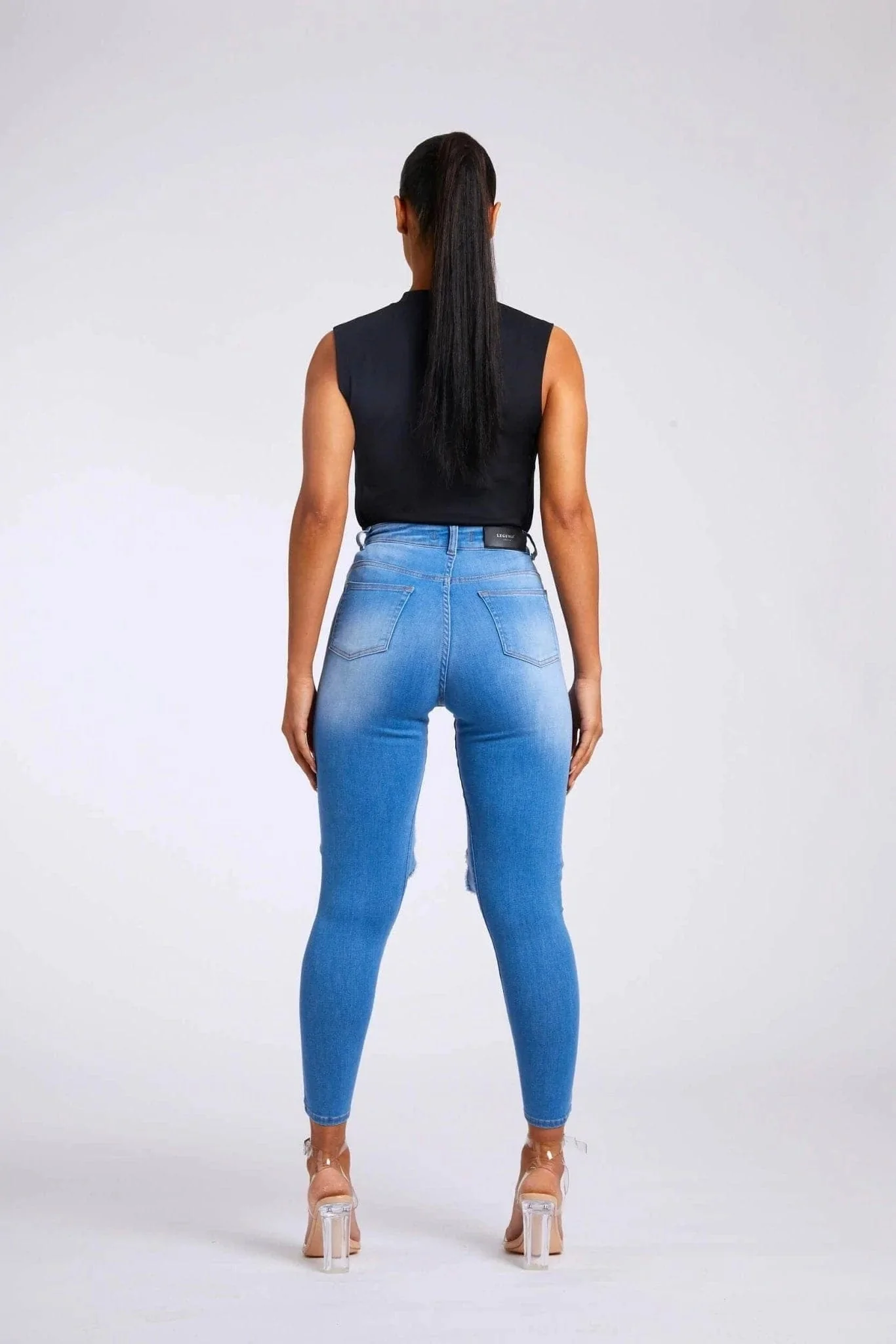 SKINNY JEANS BIG KNEE RIP - INDIGO BLUE - Image 6