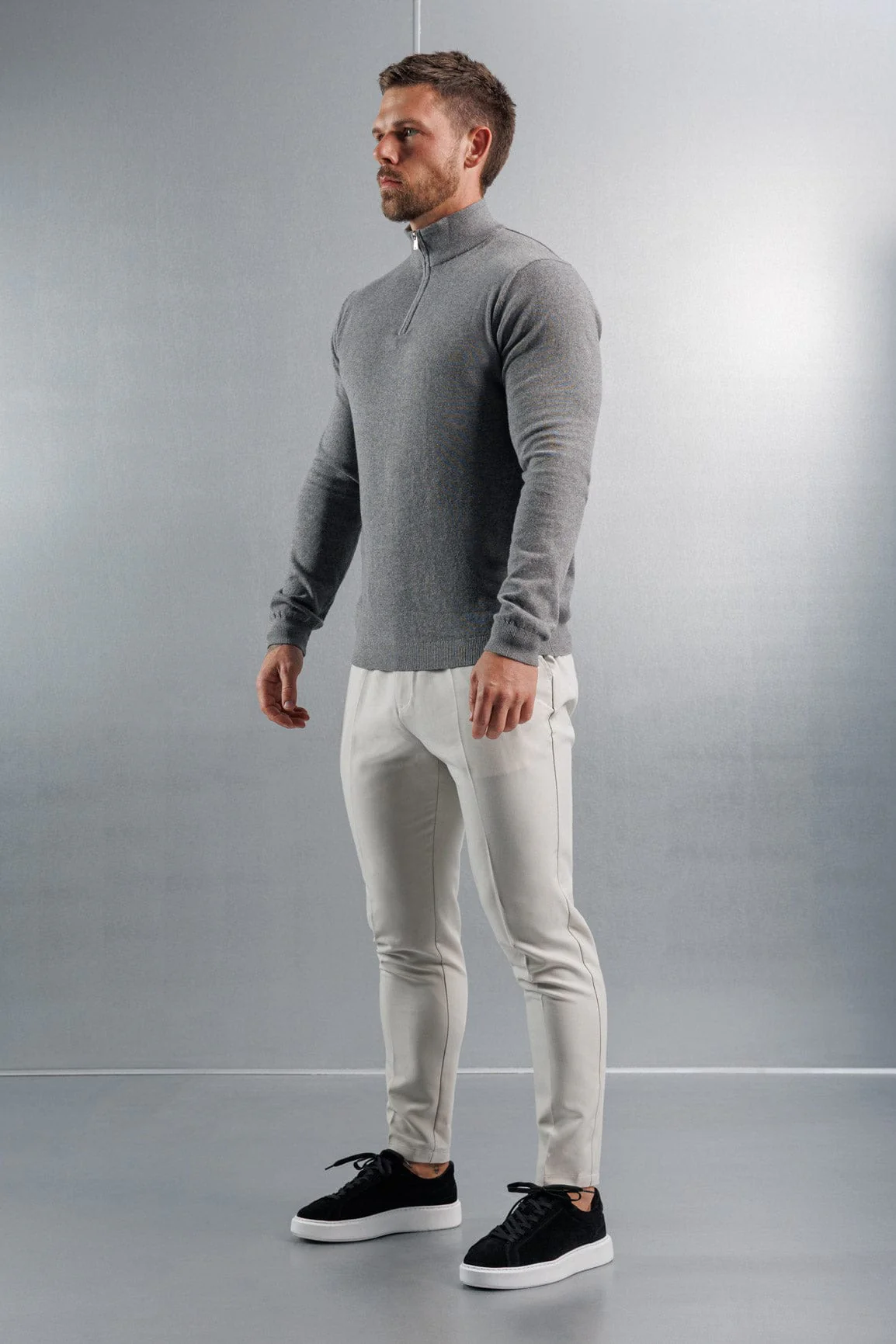 KNIT QUARTER ZIP SWEATER - GREY - Image 3