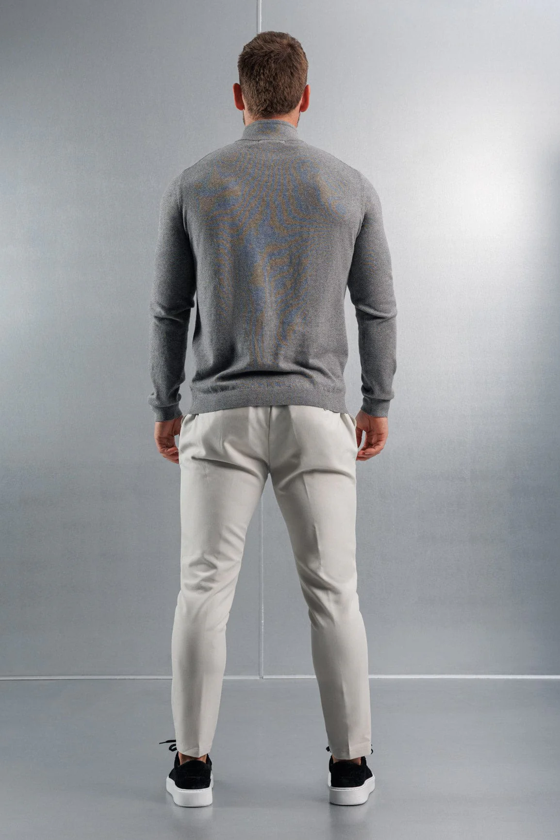 KNIT QUARTER ZIP SWEATER - GREY - Image 5
