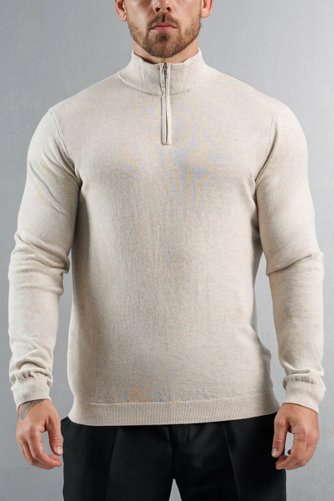KNIT QUARTER ZIP SWEATER - STONE