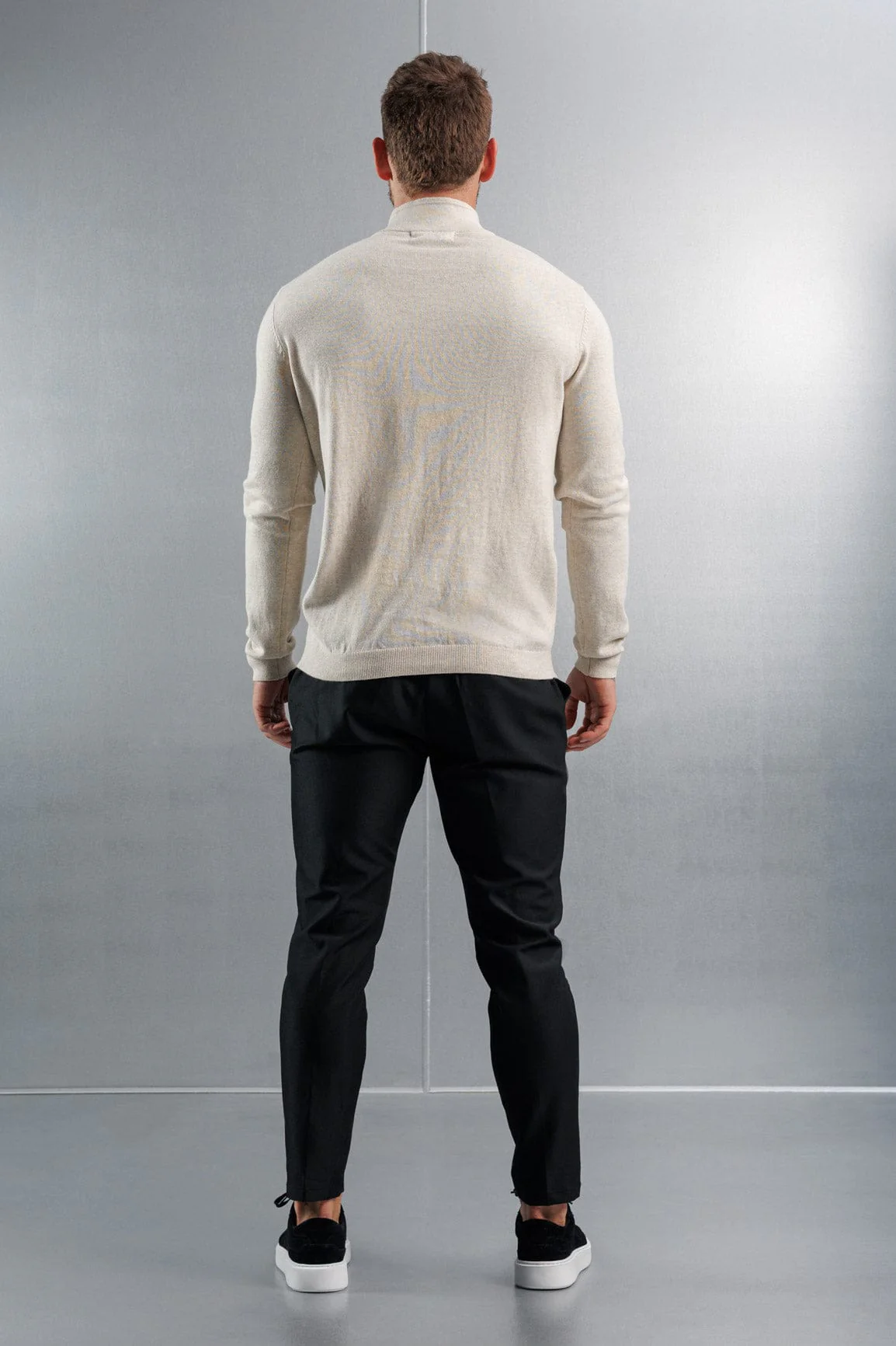 KNIT QUARTER ZIP SWEATER - STONE - Image 5