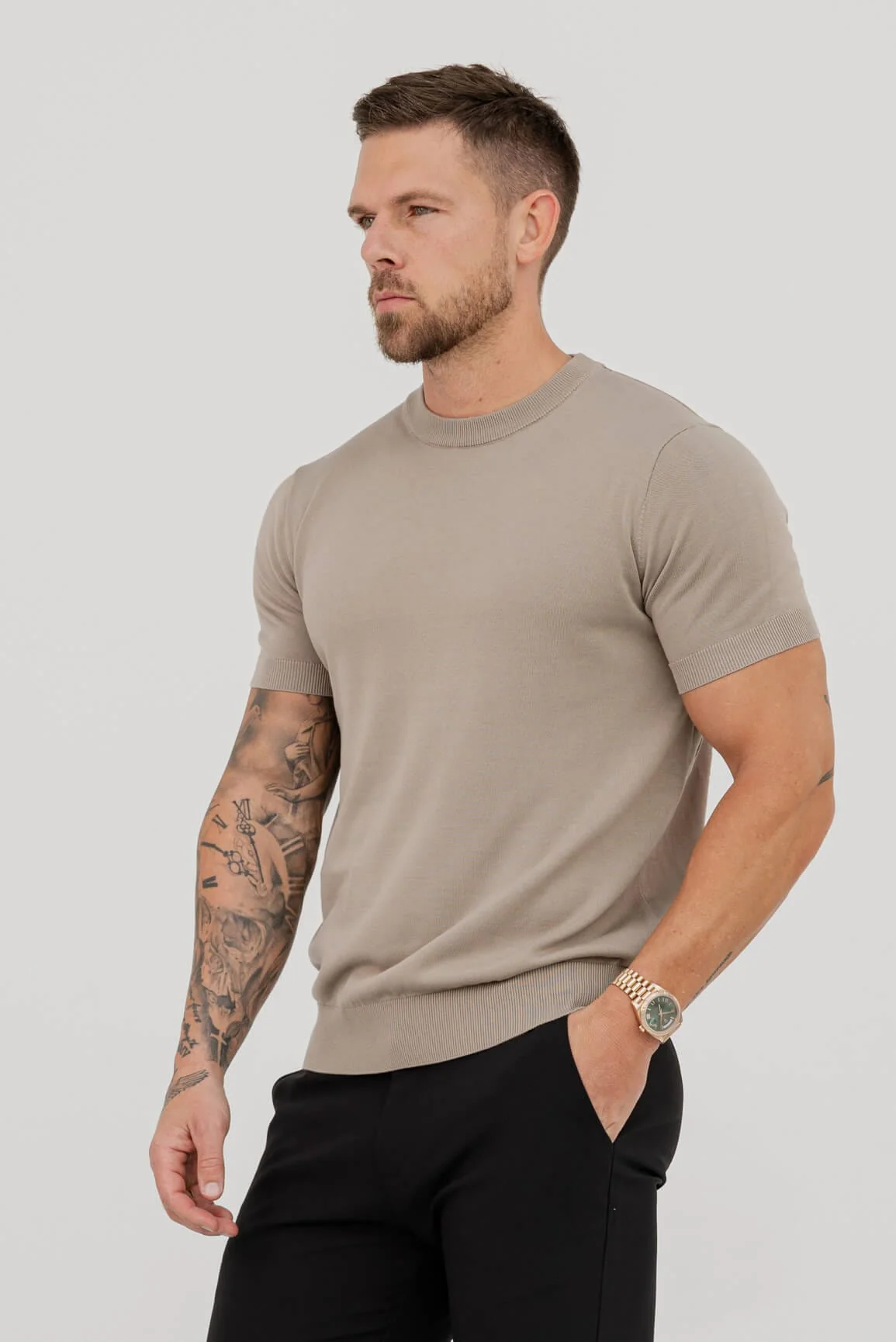 KNIT T-SHIRT - KHAKI - Image 4