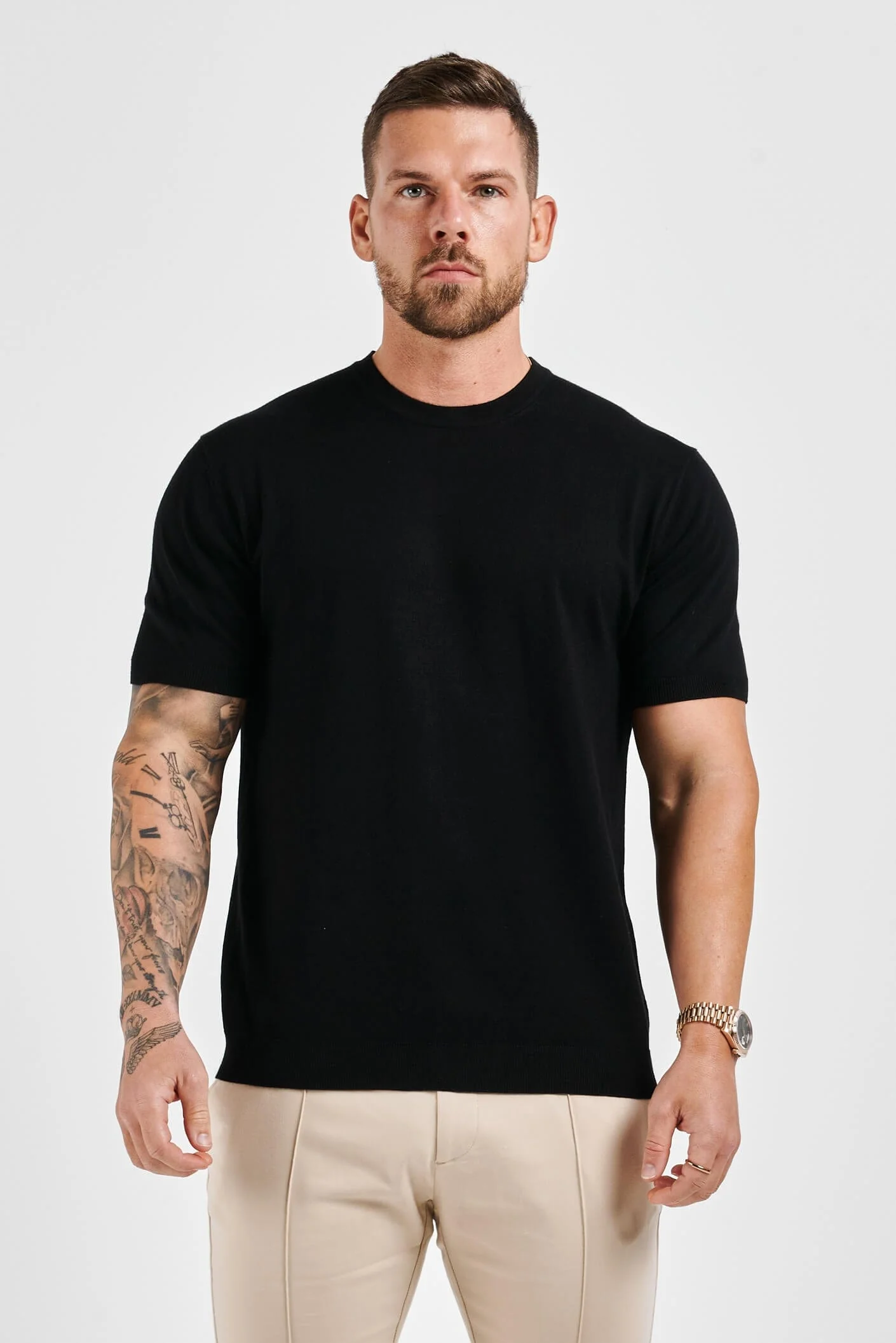 KNIT T-SHIRT - BLACK - Image 3