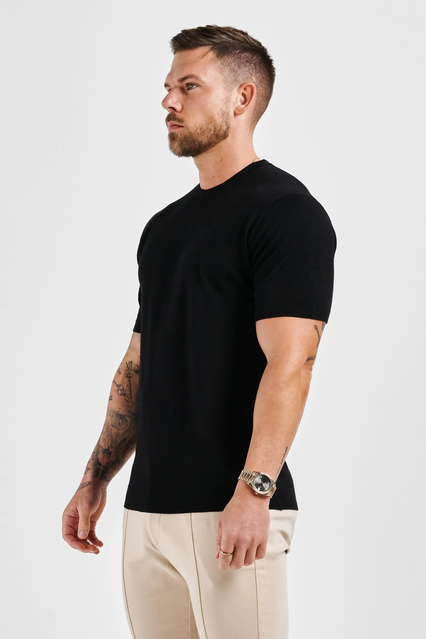 KNIT T-SHIRT - BLACK - Image 7
