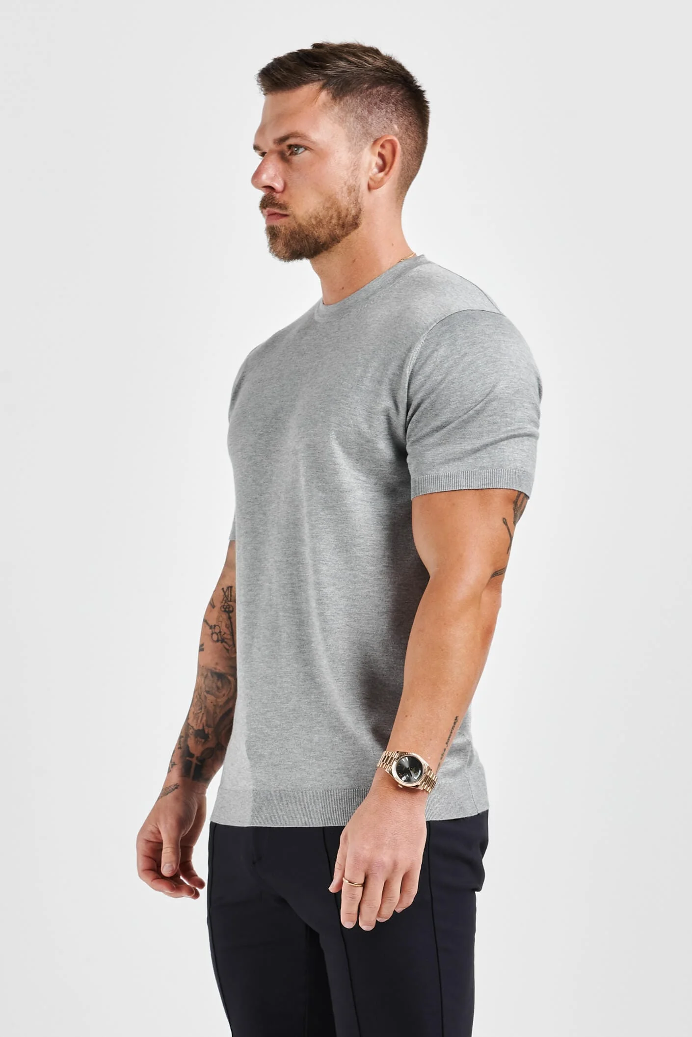 KNIT T-SHIRT - GREY - Image 6