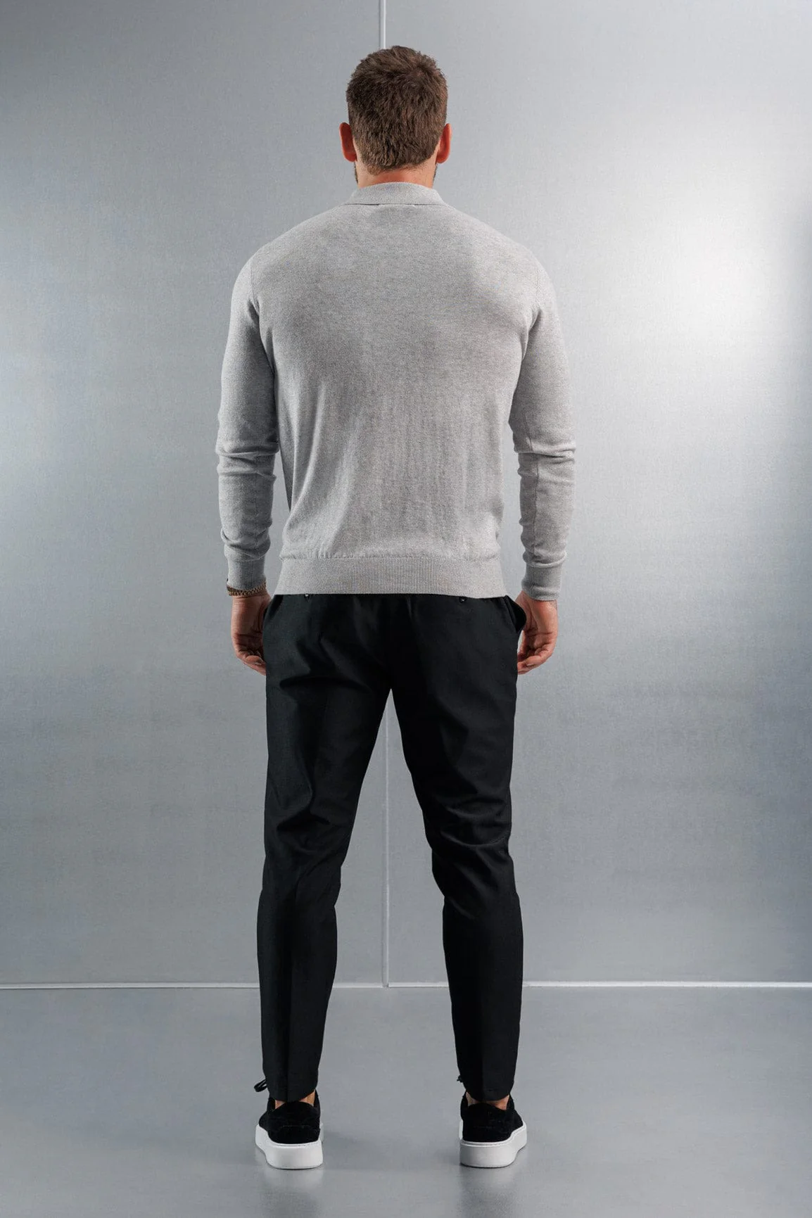 KNITTED POLO LONG SLEEVE - GREY - Image 5