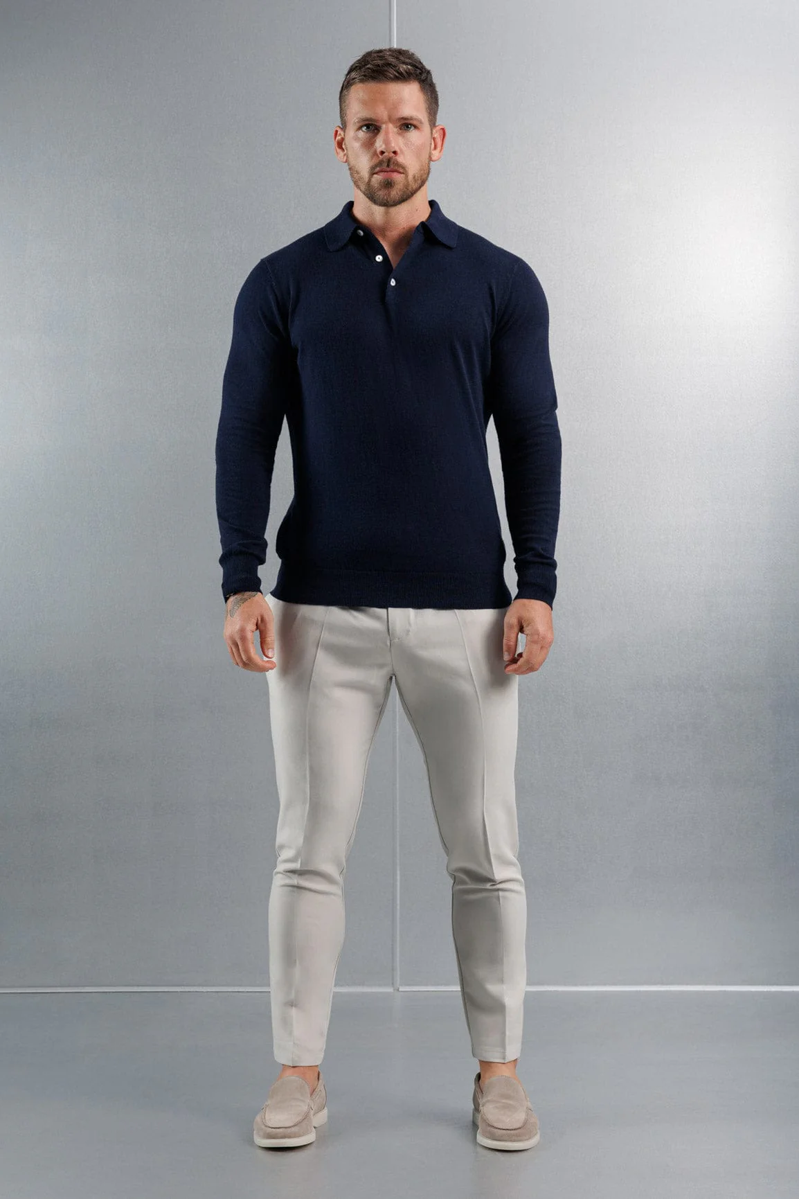 KNITTED POLO LONG SLEEVE - NAVY - Image 2