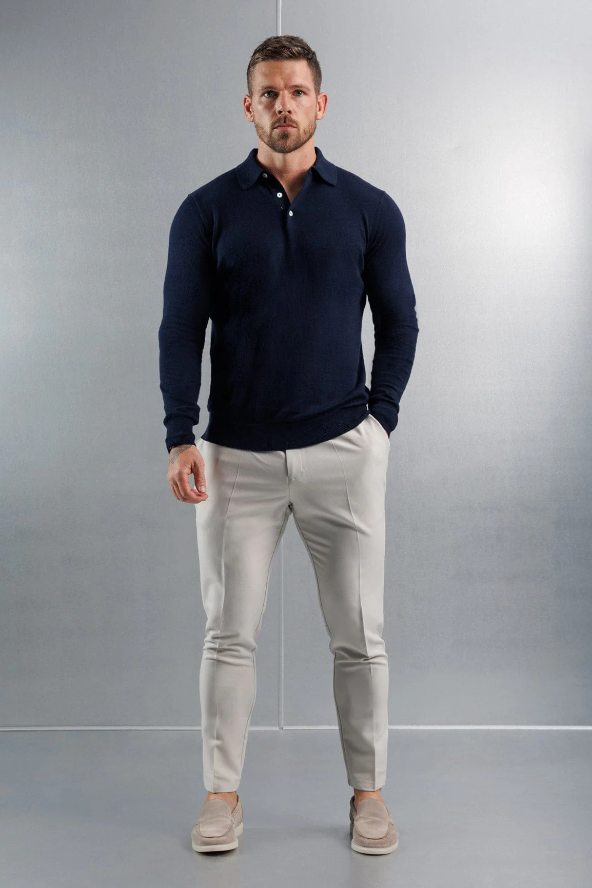 KNITTED POLO LONG SLEEVE - NAVY - Image 4
