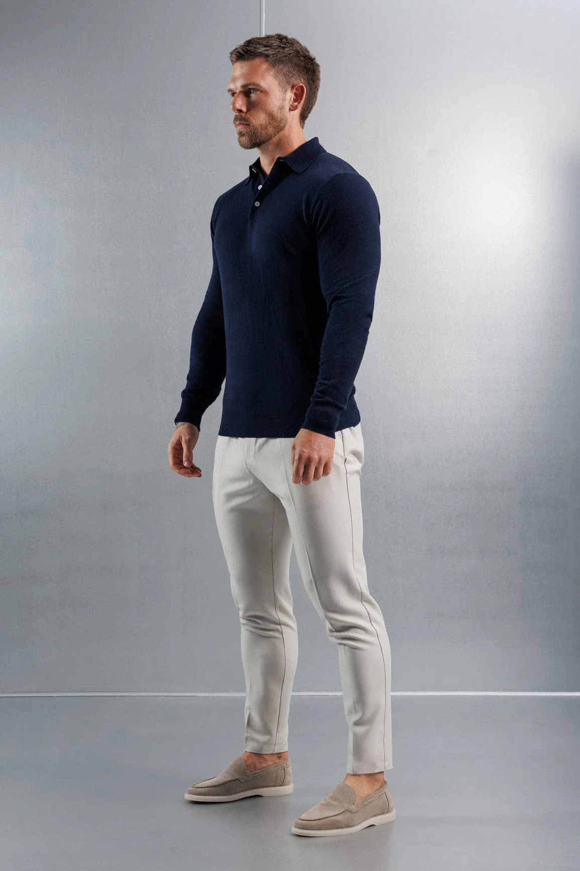 KNITTED POLO LONG SLEEVE - NAVY - Image 5