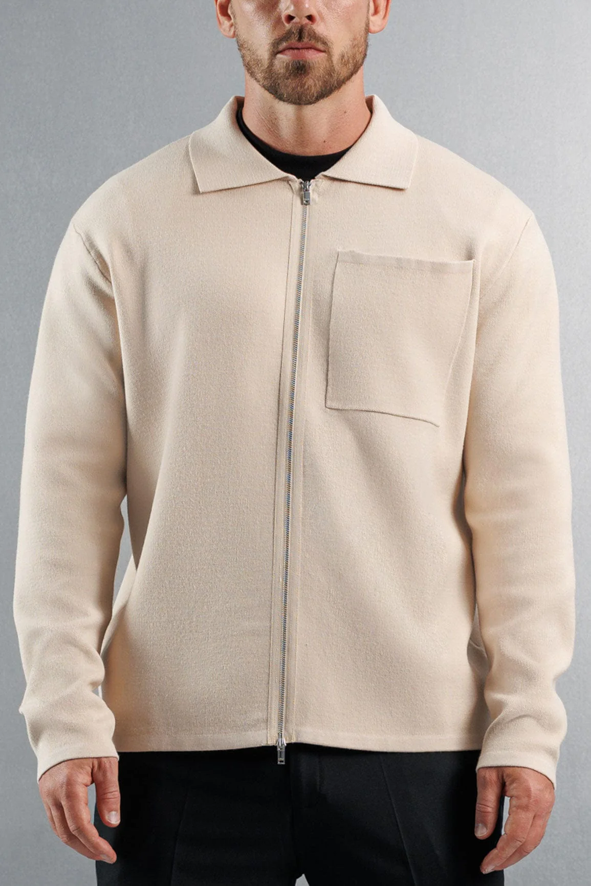 KNITTED ZIP CARDIGAN - CREME - Image 2