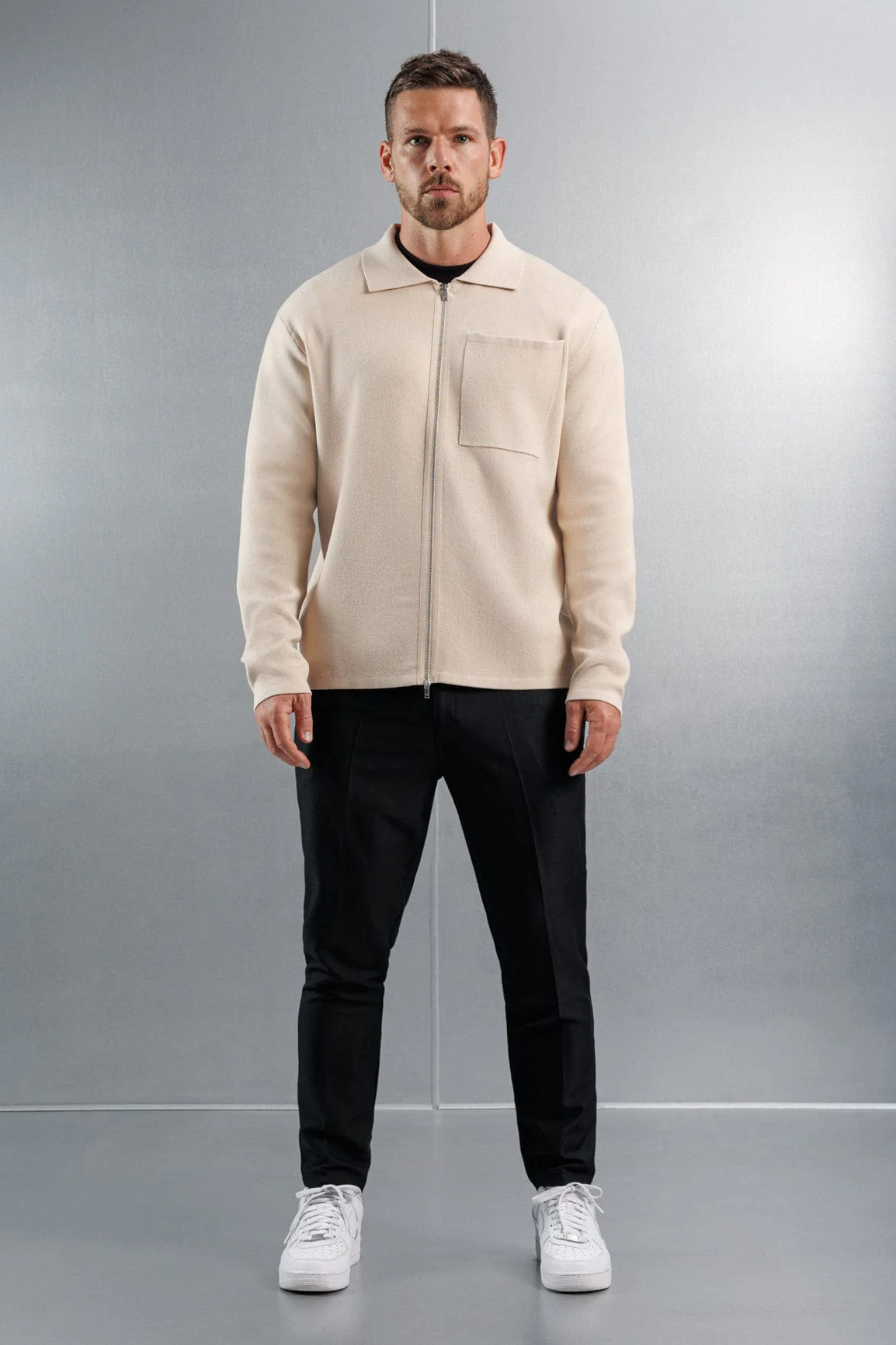 KNITTED ZIP CARDIGAN - CREME - Image 3