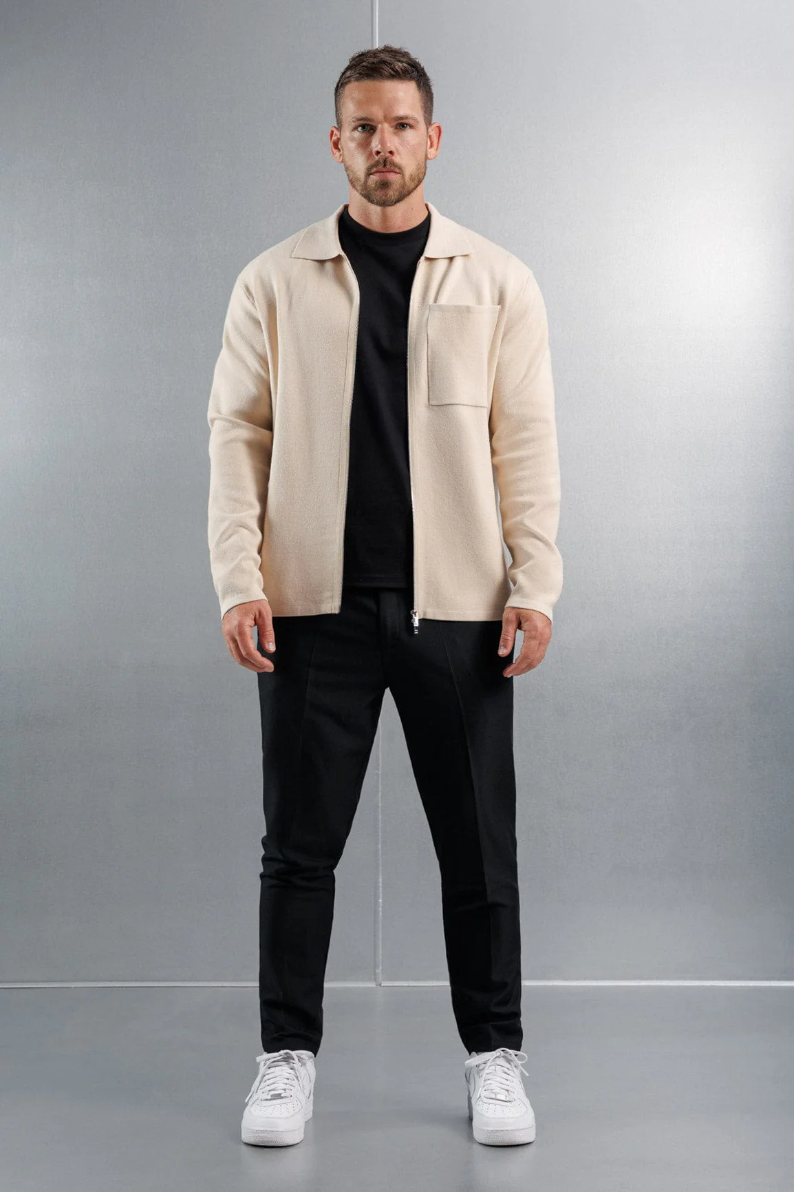 KNITTED ZIP CARDIGAN - CREME - Image 4