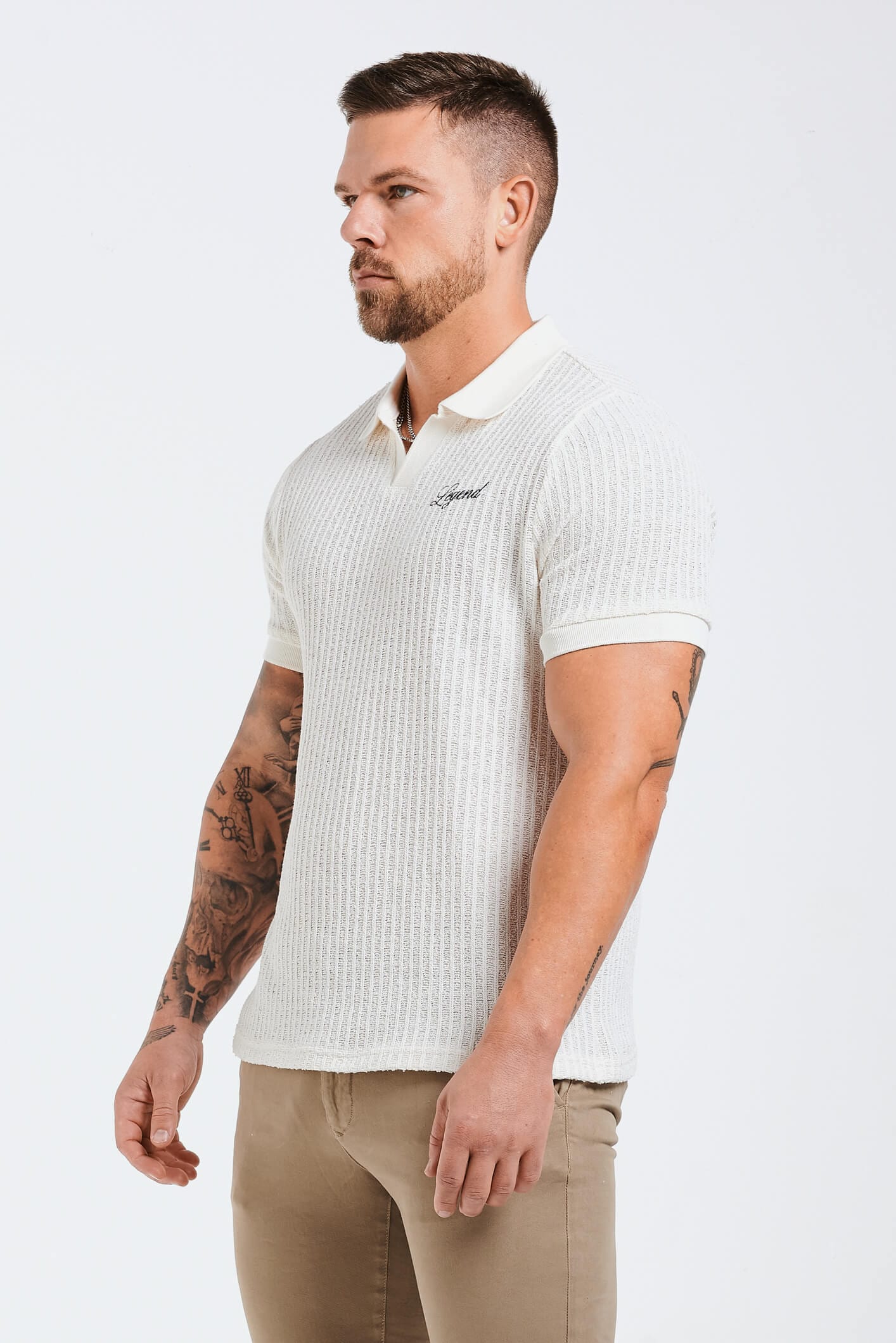 LADDER KNIT POLO - ECRU - Image 3