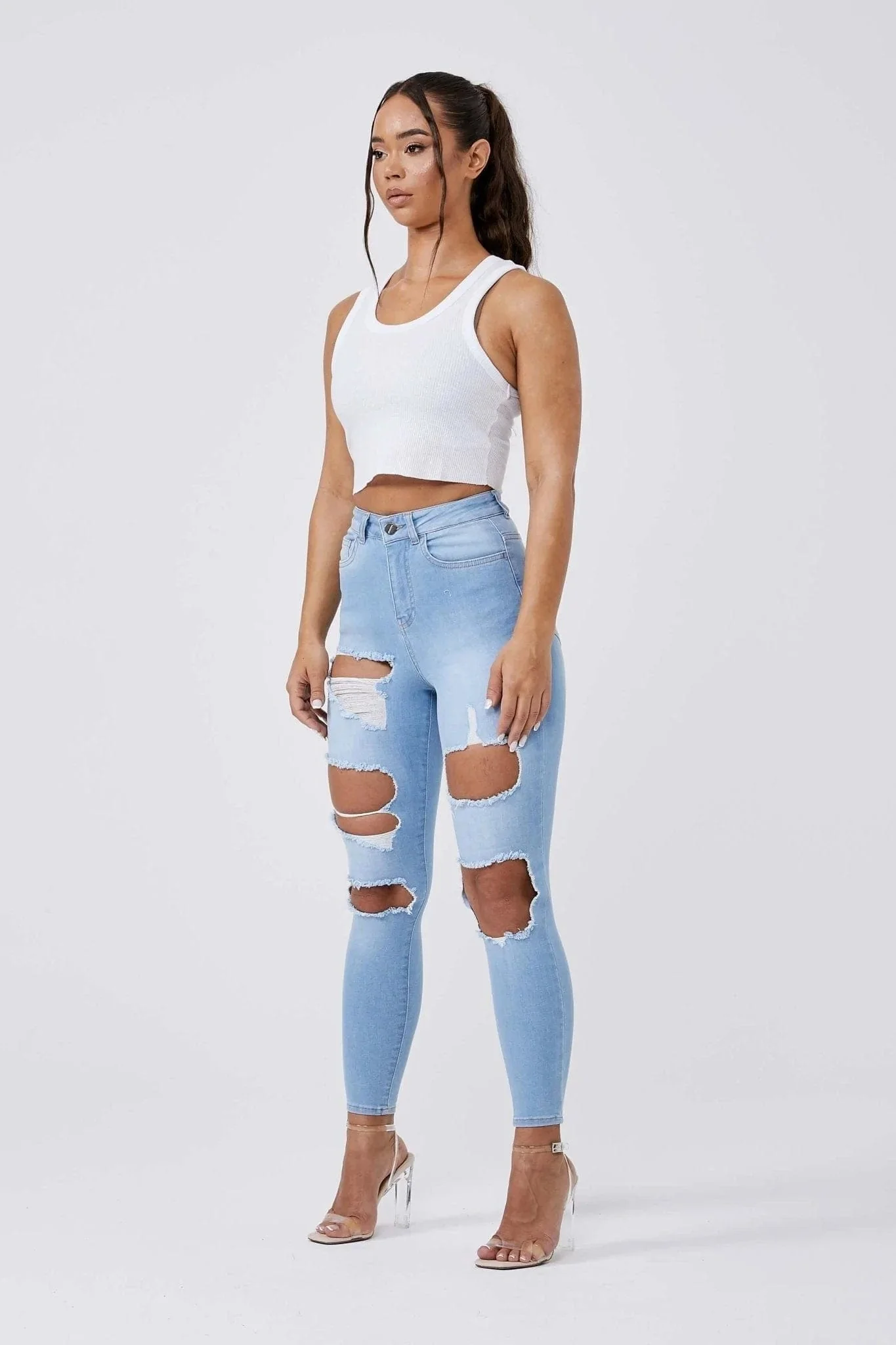 SKINNY JEANS MULTI RIPPED - LIGHT BLUE - Image 4