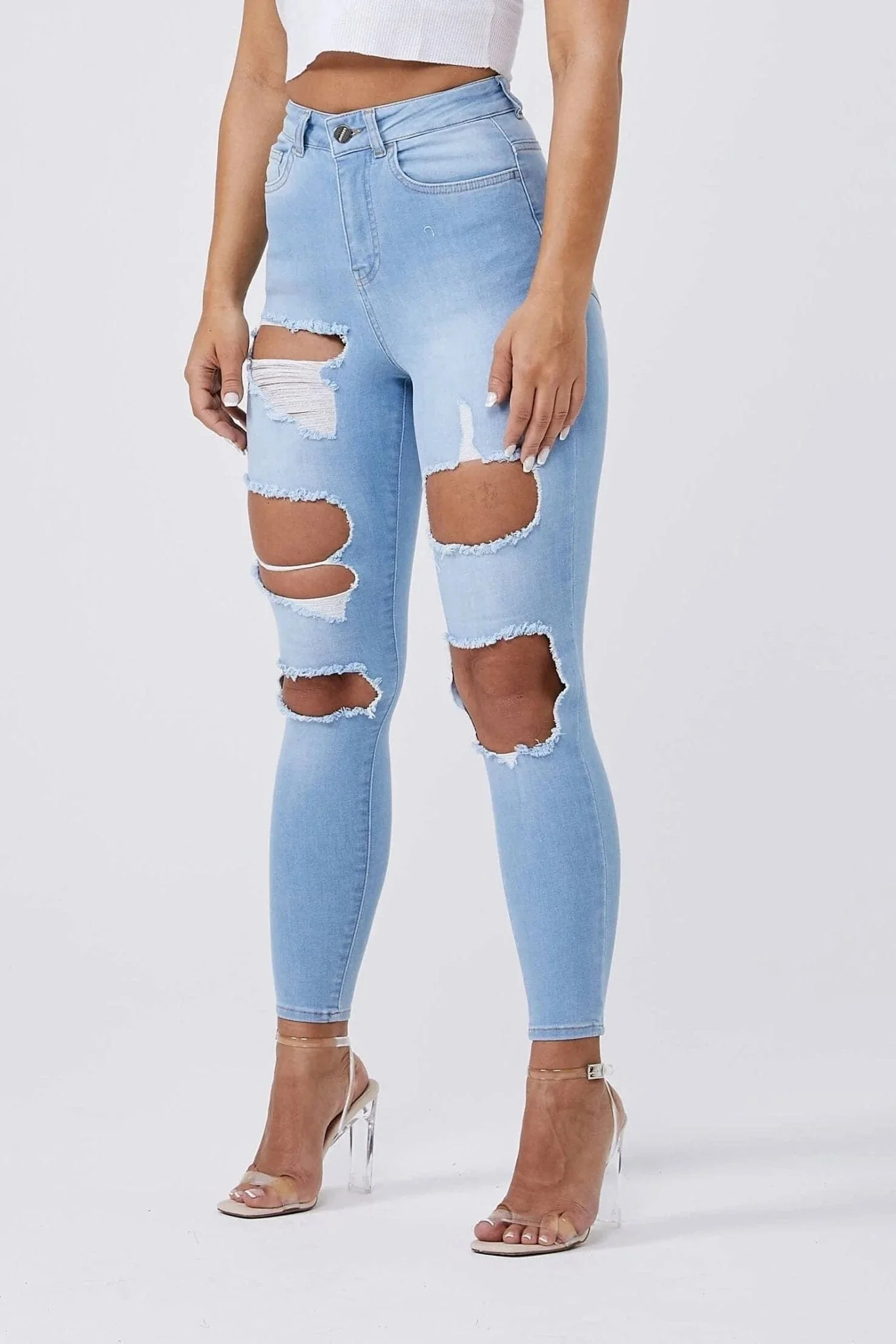 SKINNY JEANS MULTI RIPPED - LIGHT BLUE - Image 7