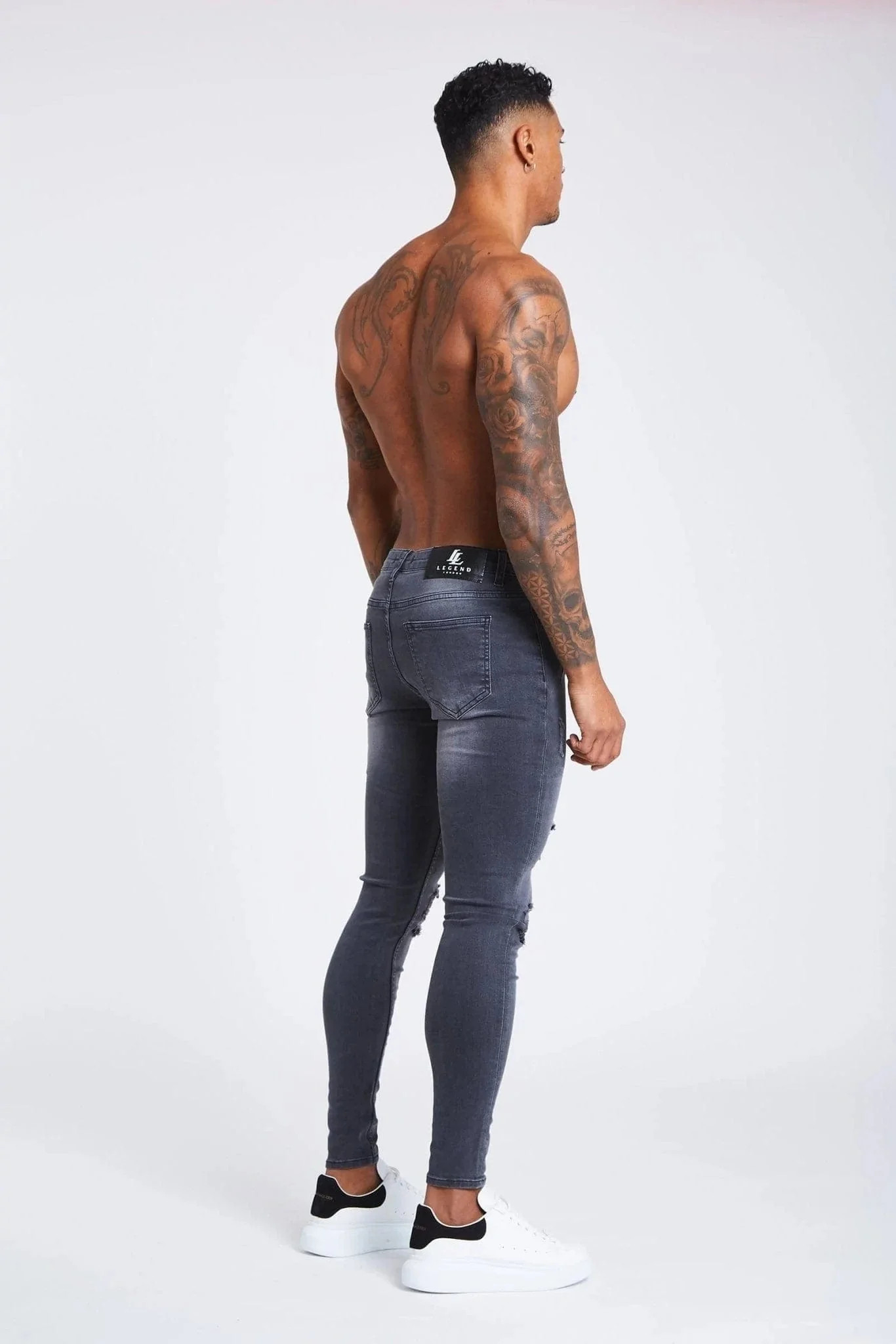 SKINNY FIT JEANS RIPPED & REPAIRED - LIGHT GREY - Image 5