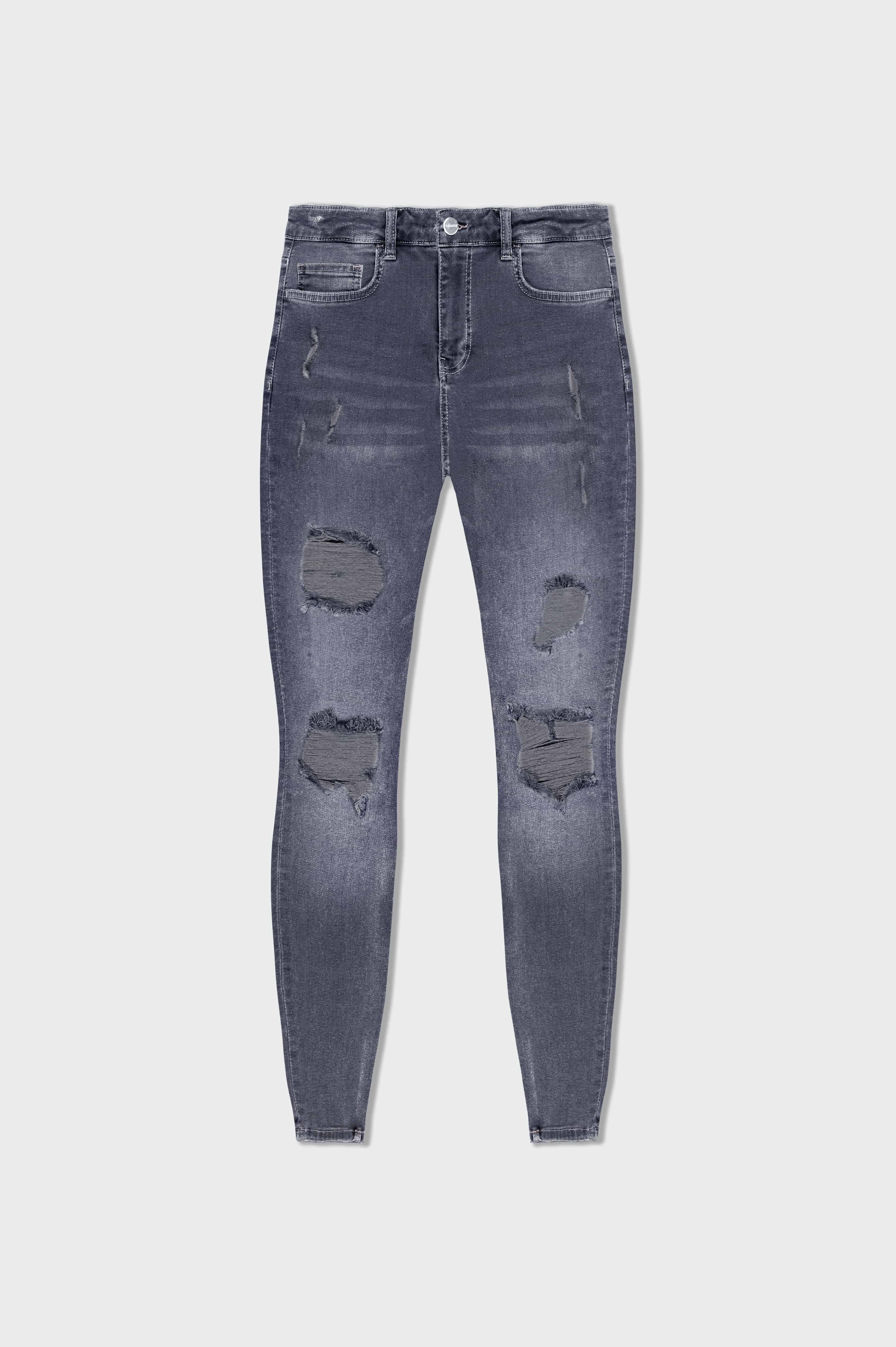 SKINNY FIT JEANS RIPPED & REPAIRED - LIGHT GREY - Image 6