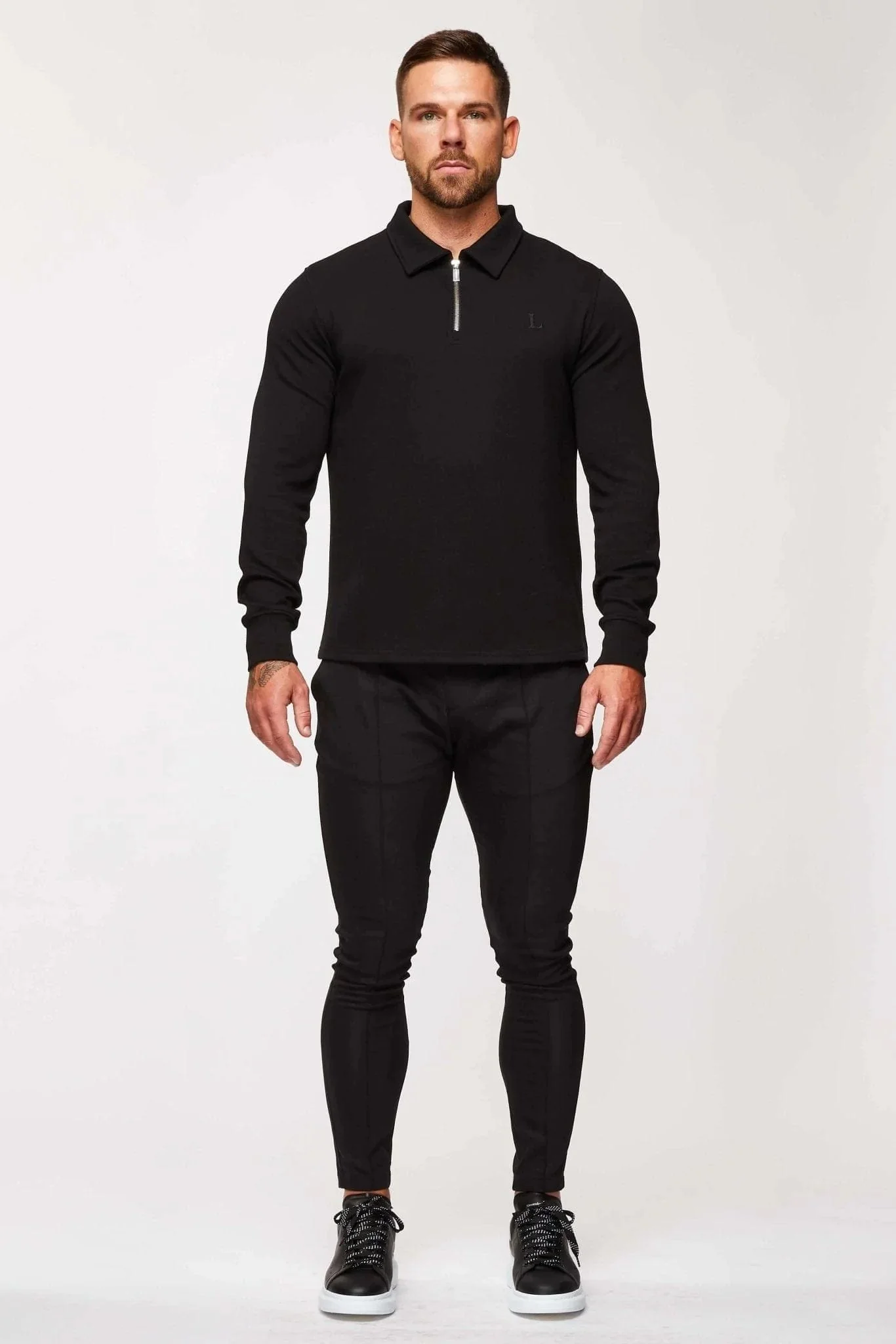 CORE POLO SHIRT QUARTER ZIP LONG SLEEVE - BLACK - Image 2