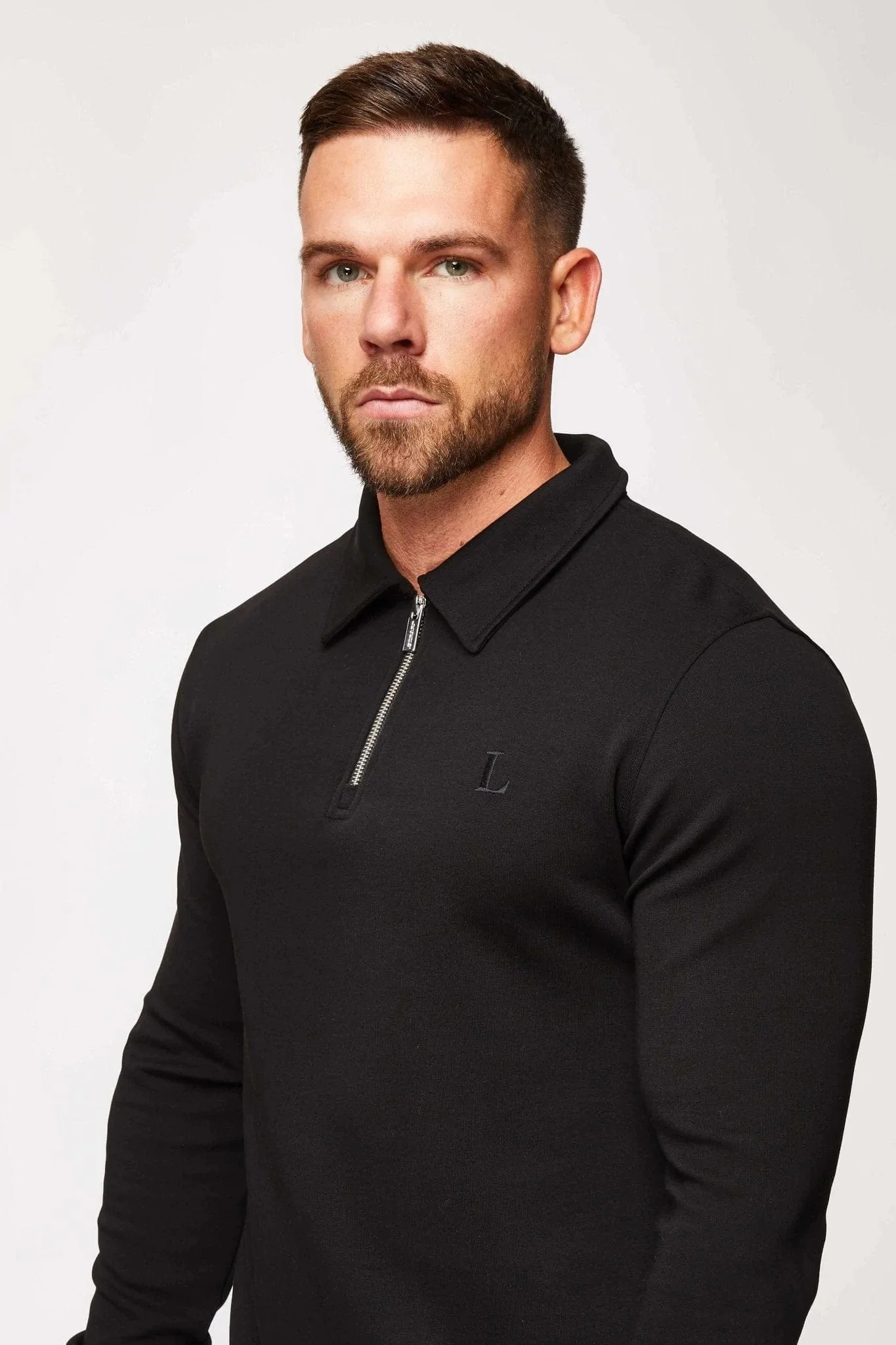 CORE POLO SHIRT QUARTER ZIP LONG SLEEVE - BLACK - Image 3