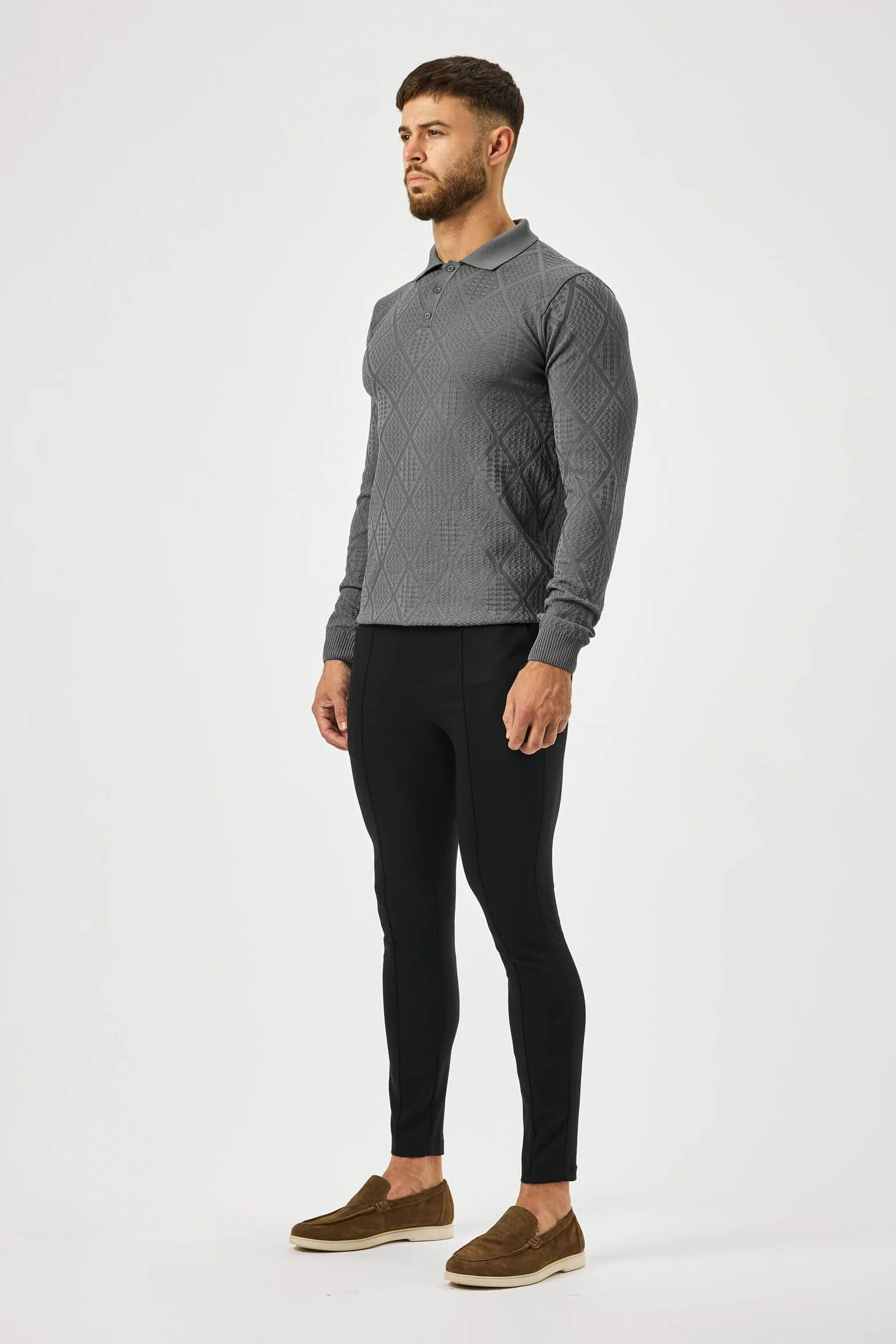LONG SLEEVED DIAMOND JACQUARD POLO - Image 3
