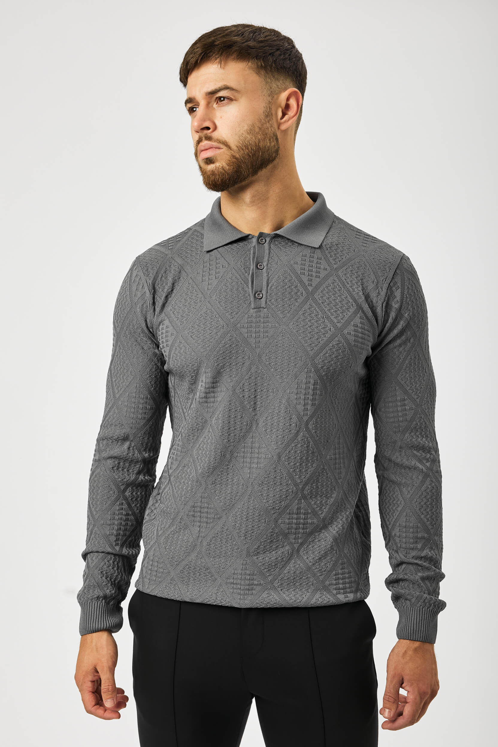 LONG SLEEVED DIAMOND JACQUARD POLO - Image 5