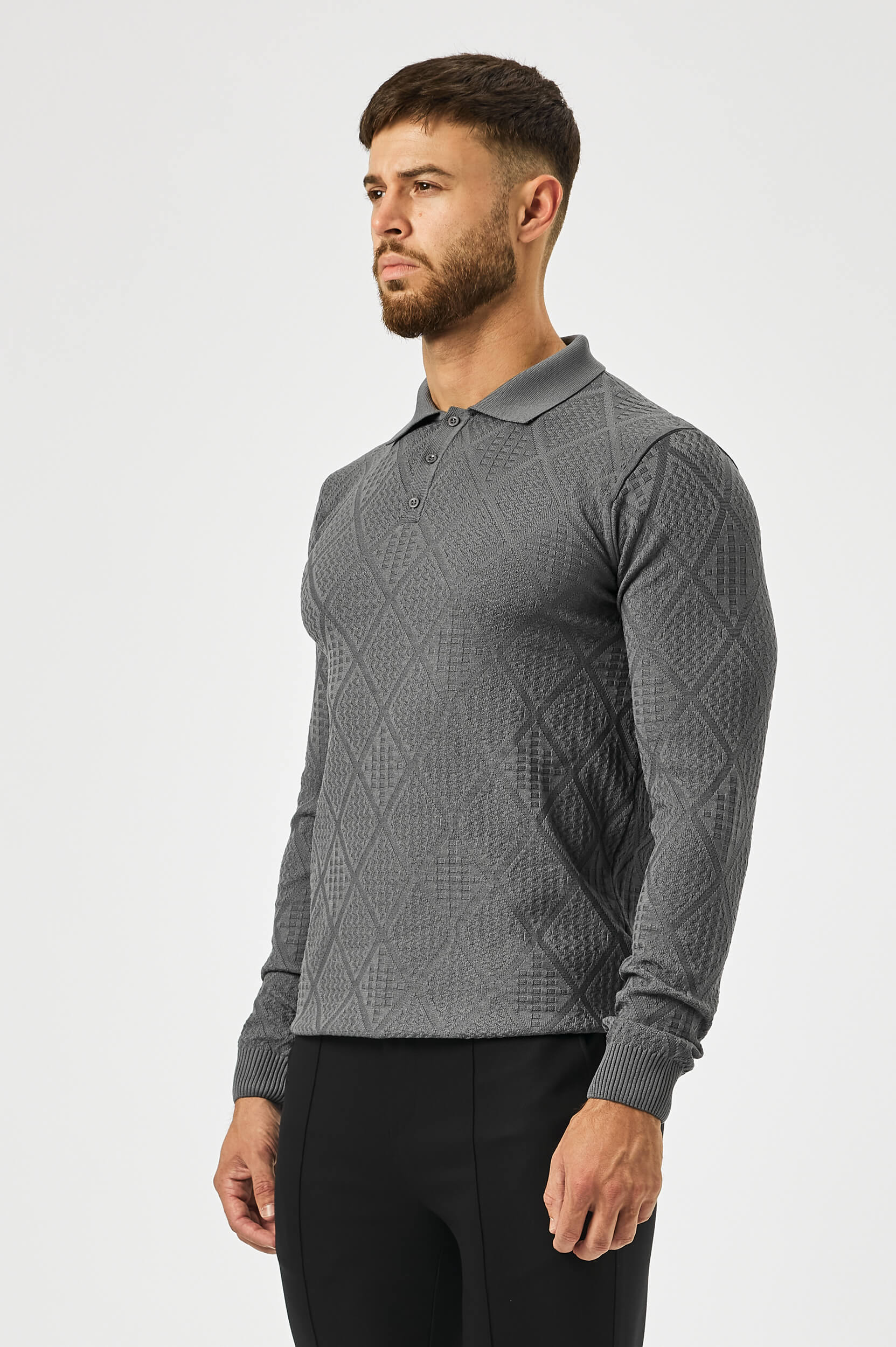 LONG SLEEVED DIAMOND JACQUARD POLO - Image 6