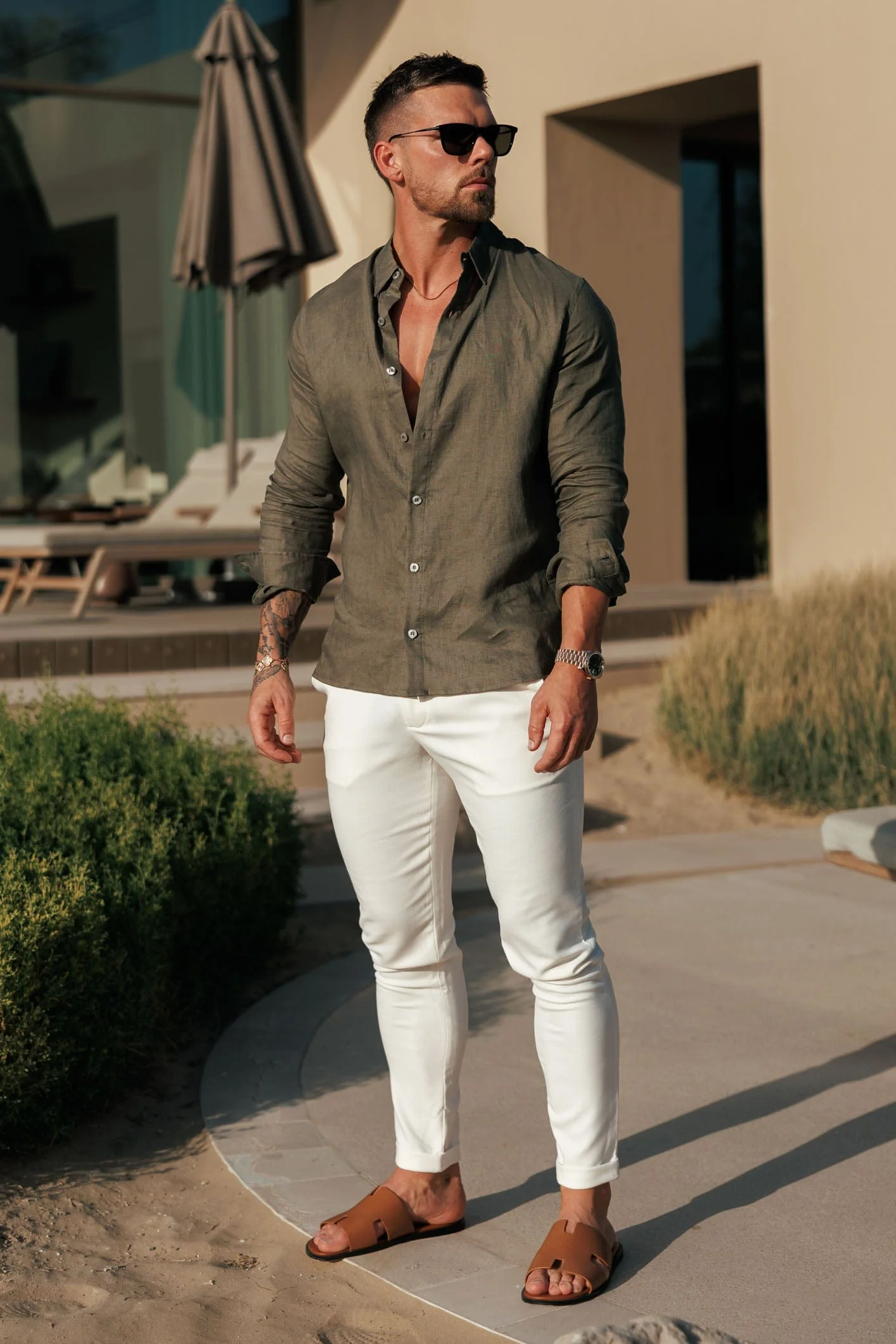 LUXE LINEN SHIRT - DARK OLIVE - Image 3