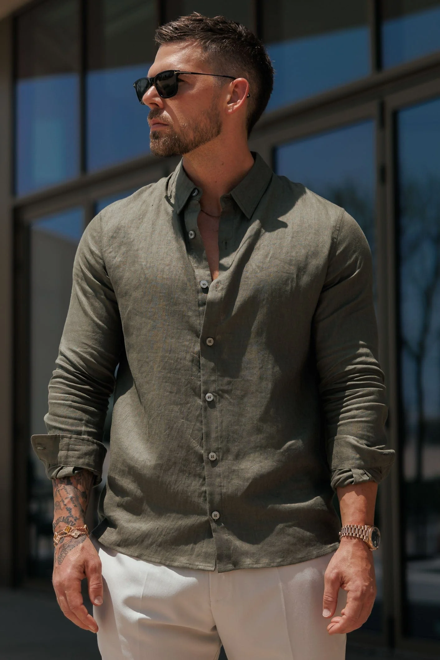 LUXE LINEN SHIRT - DARK OLIVE - Image 4