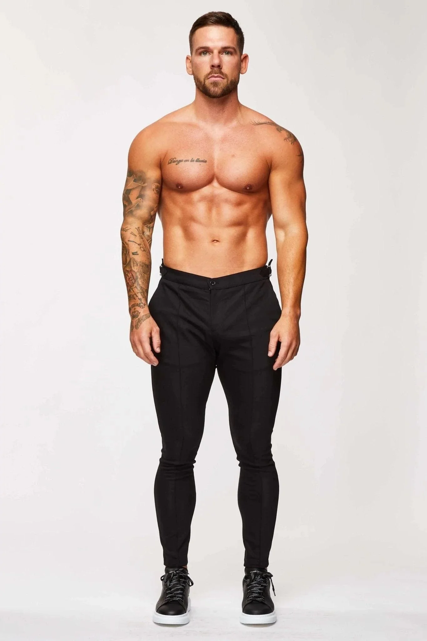 PLAIN STRETCH TROUSER W/ SIDE CINCH - BLACK - Image 2