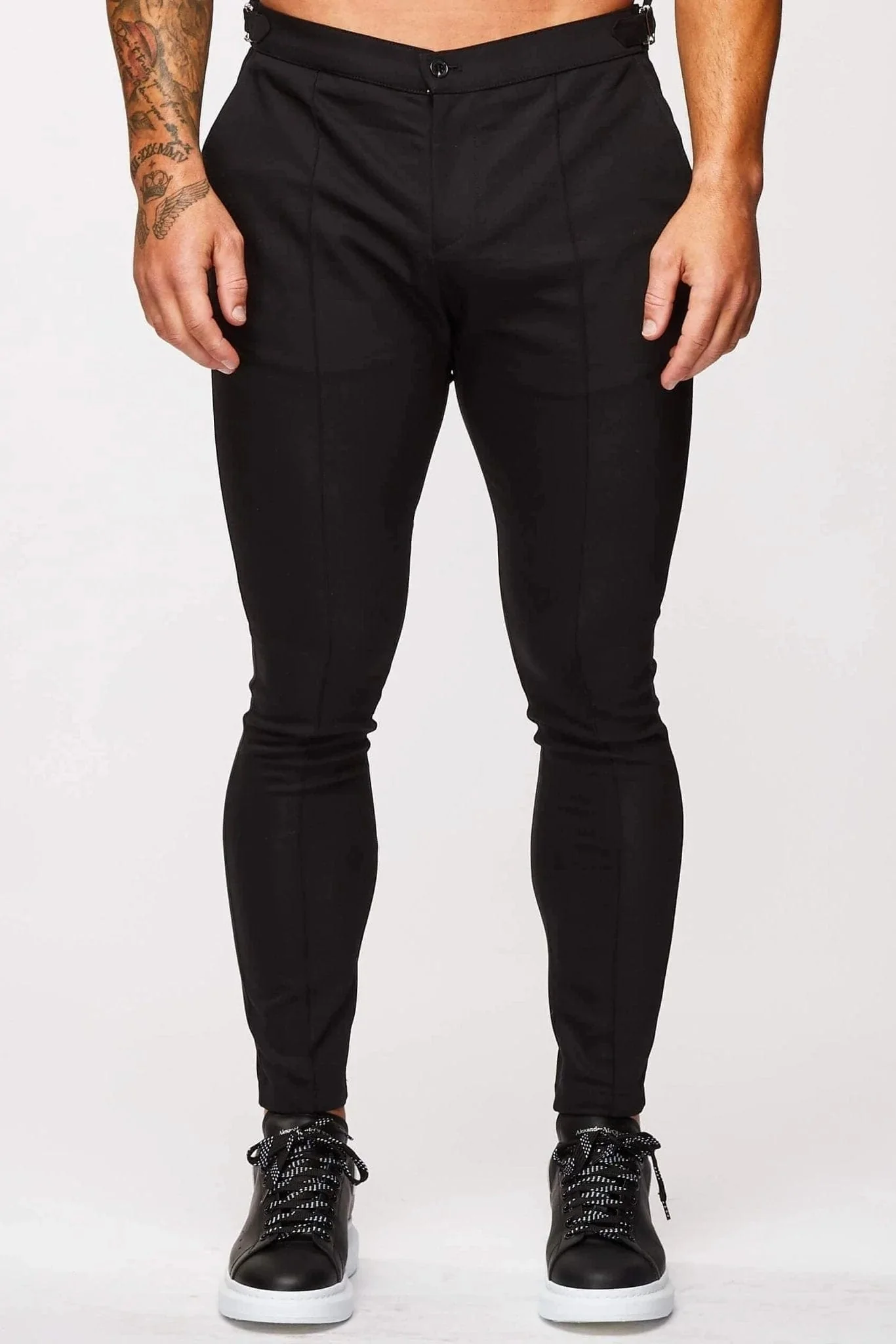 PLAIN STRETCH TROUSER W/ SIDE CINCH - BLACK - Image 3