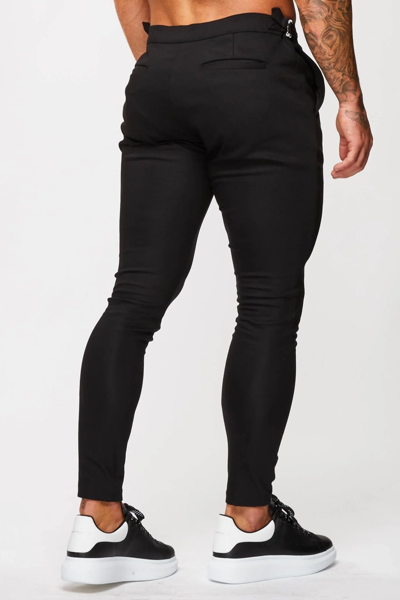PLAIN STRETCH TROUSER W/ SIDE CINCH - BLACK - Image 5