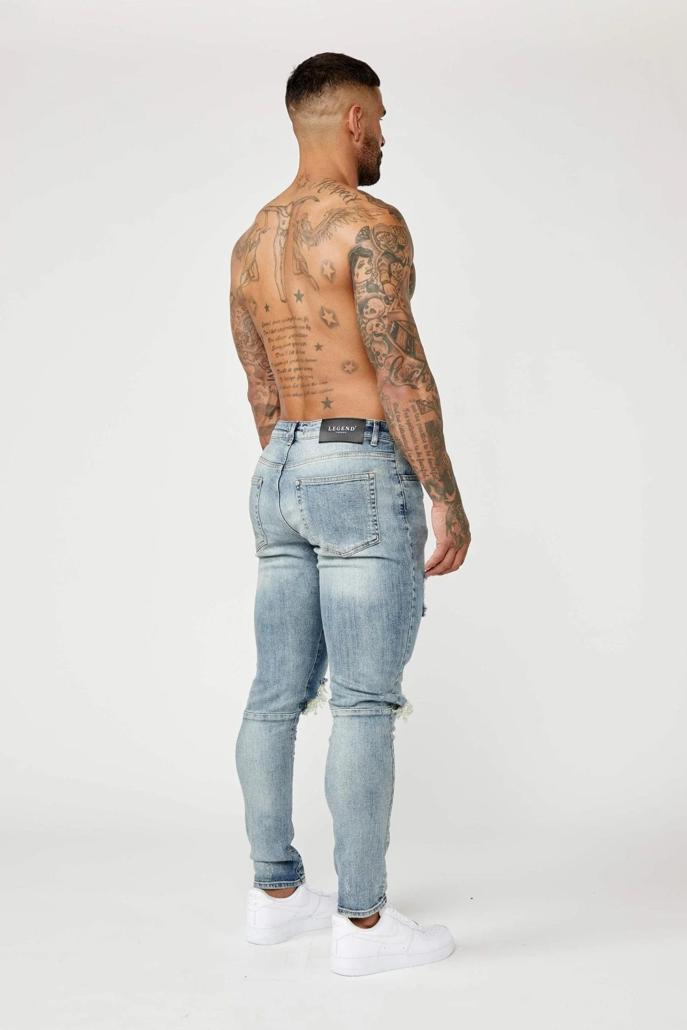 SKINNY FIT JEANS - MID BLUE RIPPED & REPAIRED - Image 4