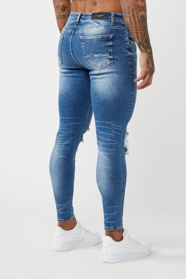 PREMIUM SKINNY FIT JEANS DESTROYED KNEE - MID BLUE WASH - Image 5