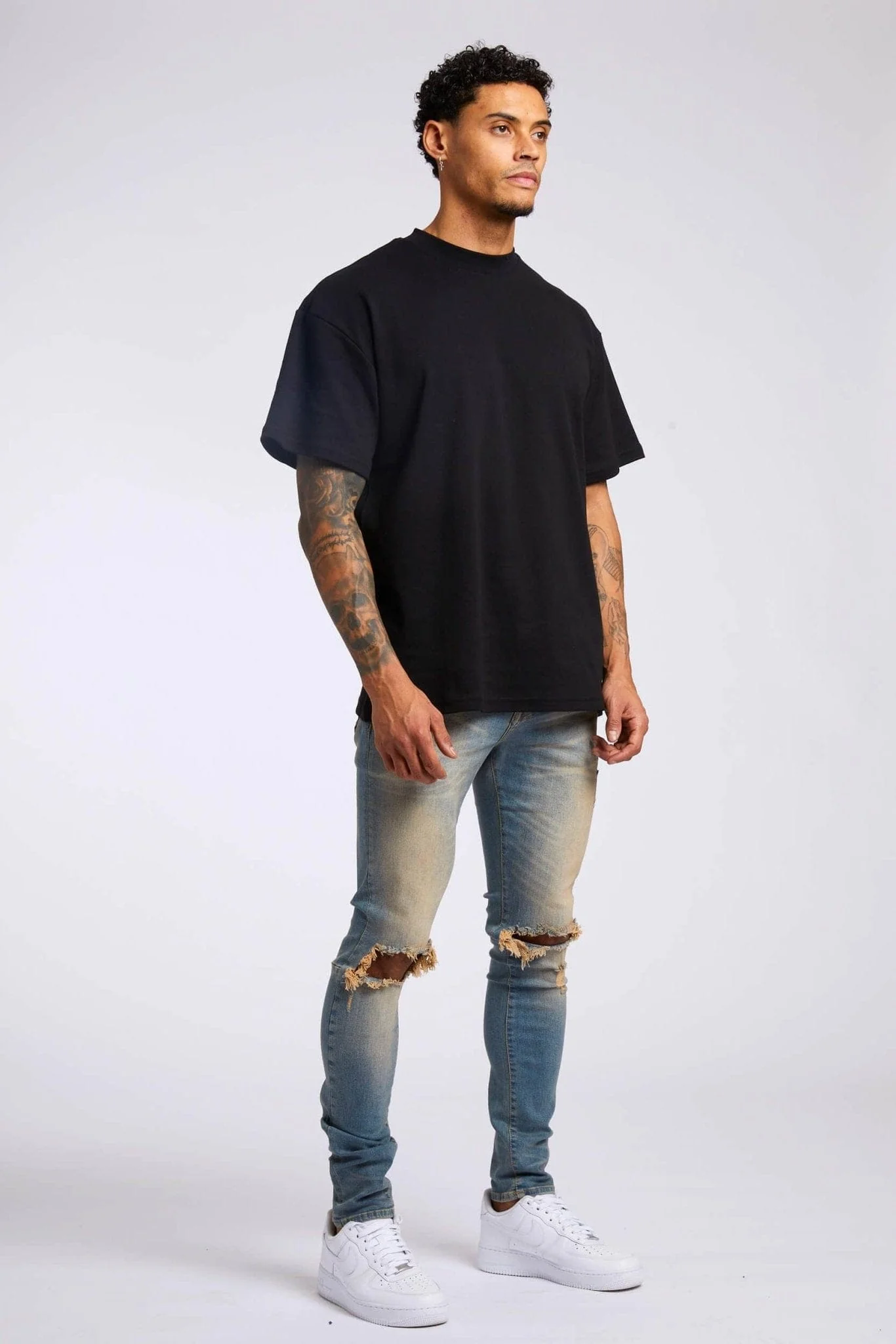 PREMIUM SKINNY FIT JEANS - STONE WASH DESTROYED KNEE - Image 3